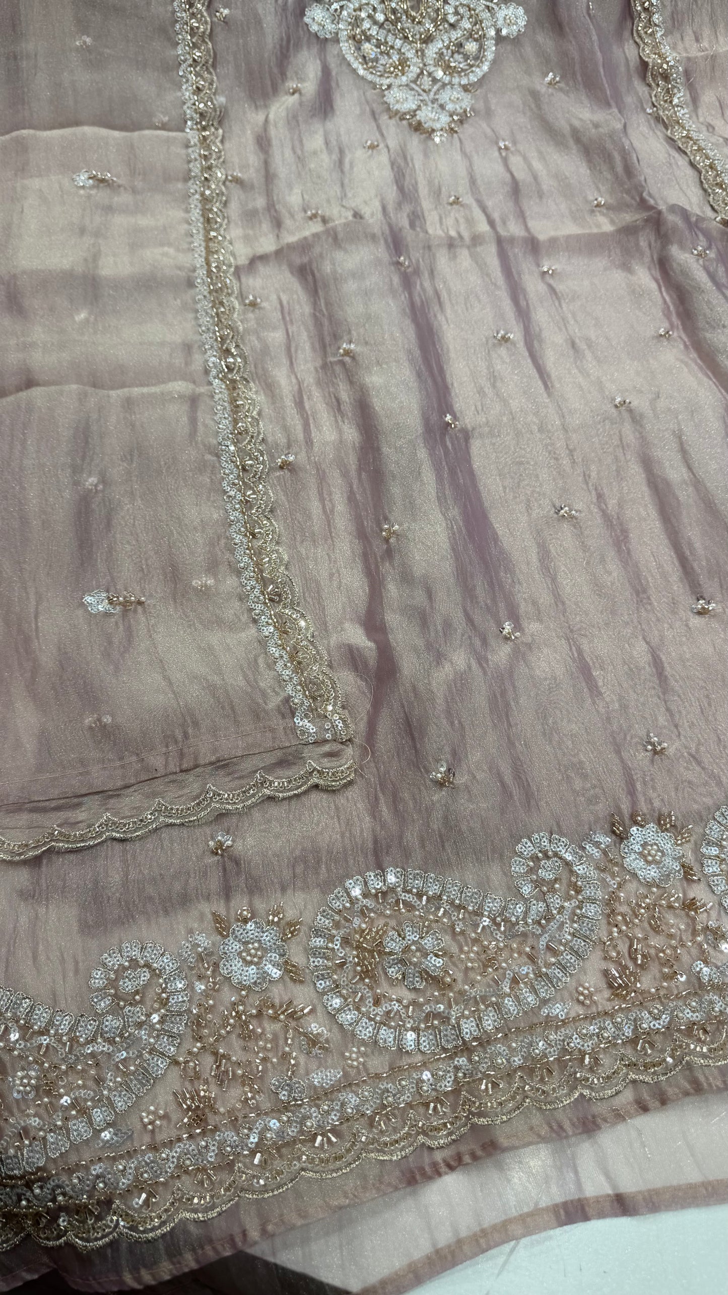 Premium Unstitched Pure Crush Organza Embroidered Suit with Designer Dupatta | Nakshi & Beads Handwork | Luxury Party Wear