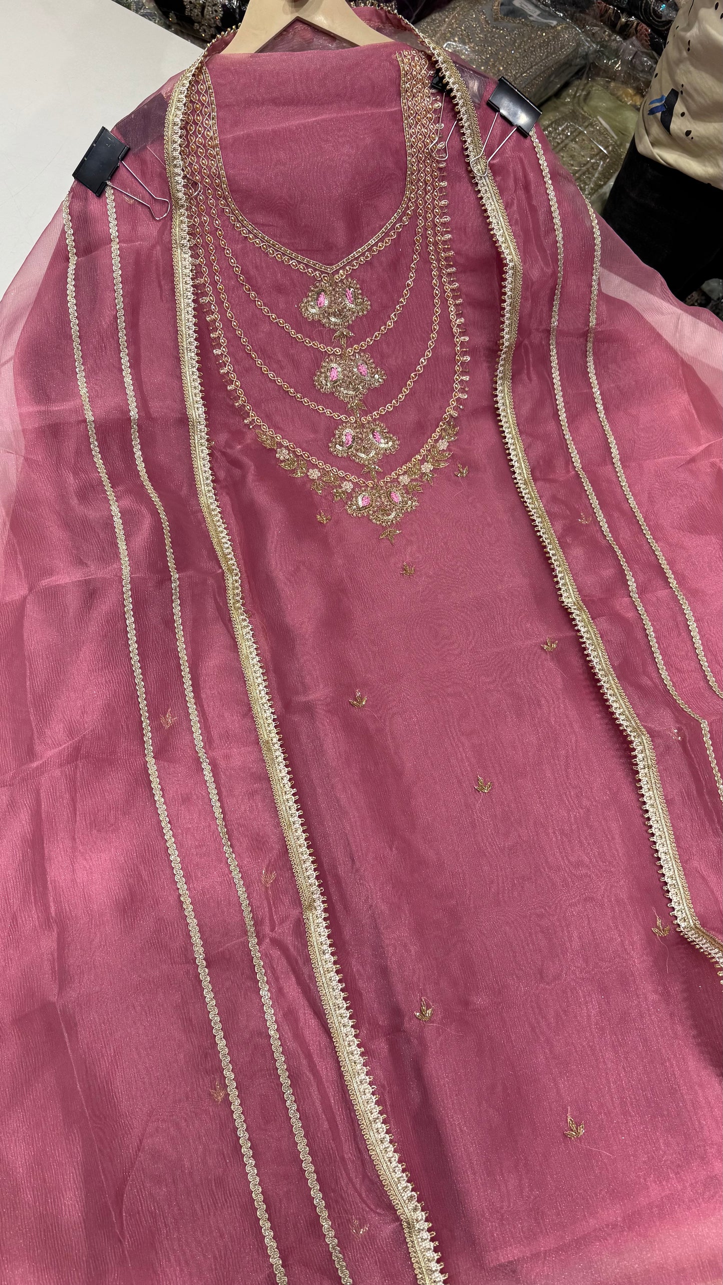 Designer Glass Tissue Hand-Embroidered Unstitched Suit