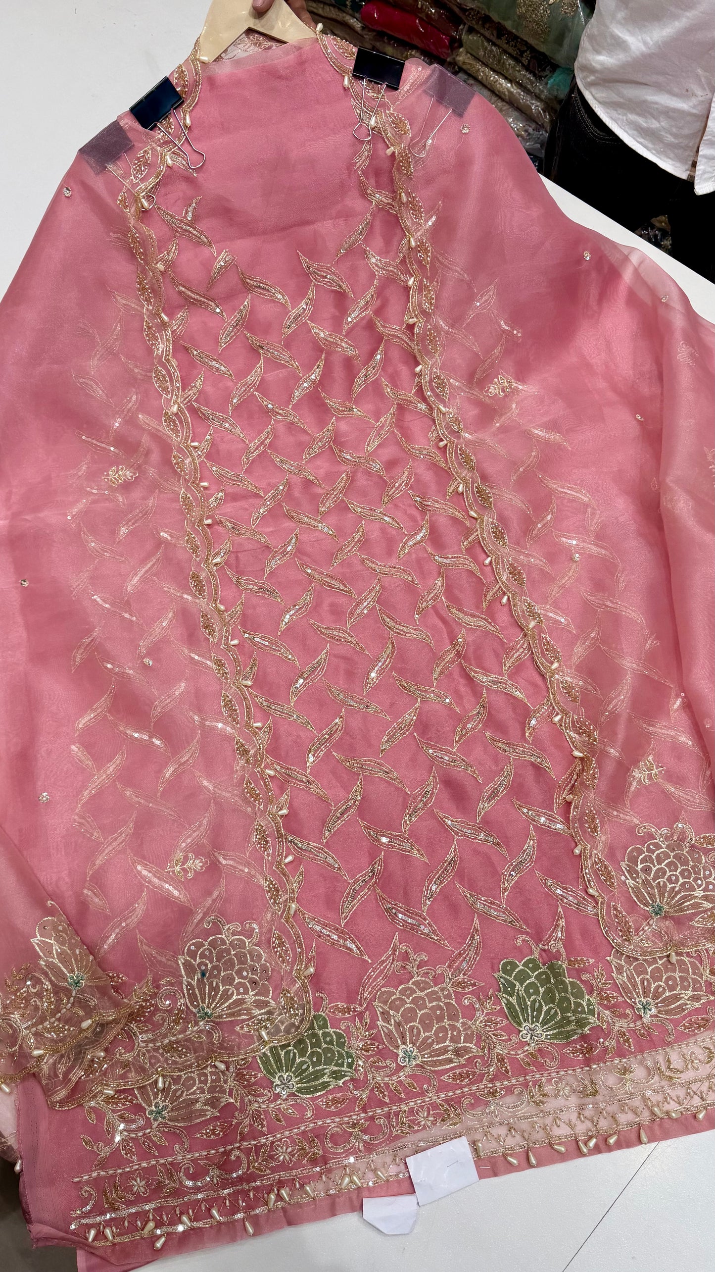 Designer Pure Glass Organza Unstitched Suit with Zardozi Handwork & Embroidered Dupatta