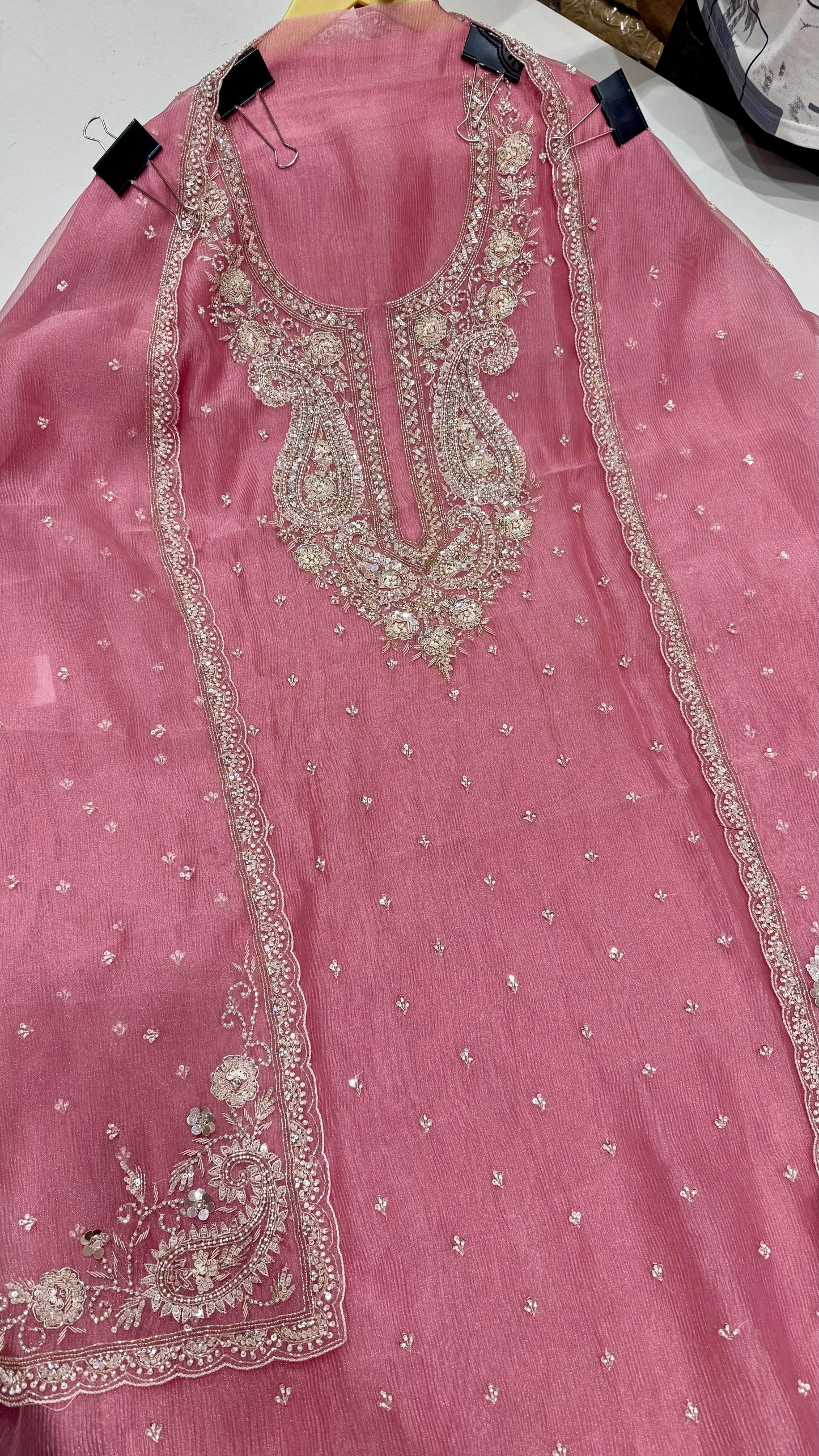 Luxury Hand-Embroidered Pure Glass Organza Unstitched Suit Set