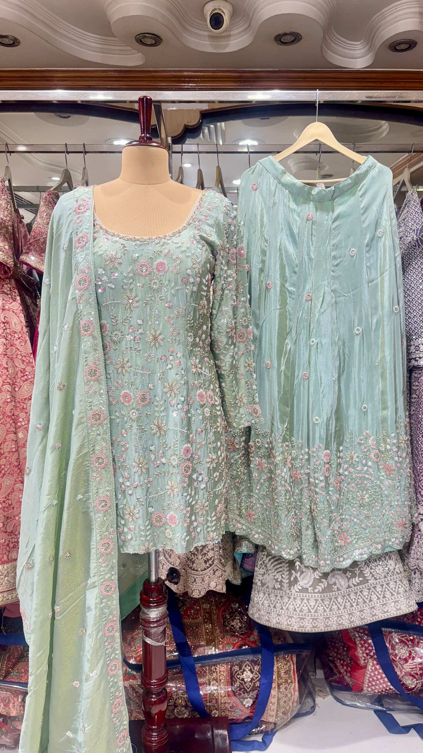 Luxury Zardozi Hand Embroidered Readymade Sharara Suit – Free Size (Up to 42” Bust)