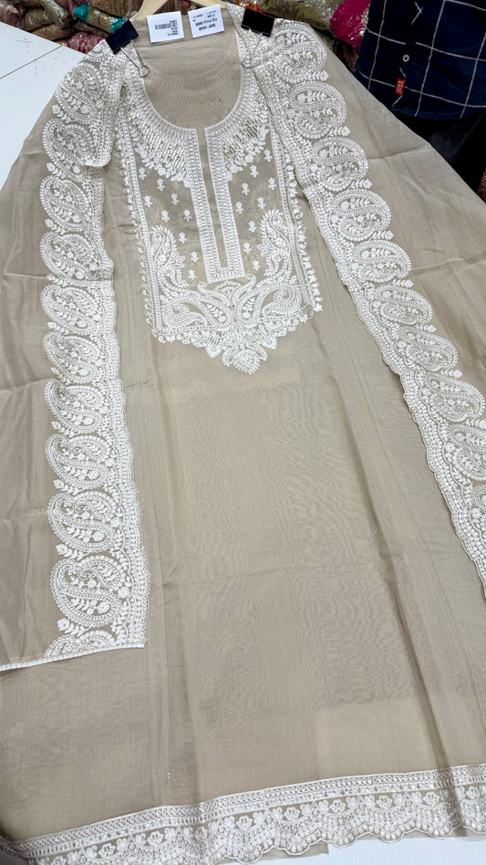 Luxury Unstitched Pakistani Aari Hand Embroidered Mulmul Cotton Suit | Pure Mulmul Cotton Shirt & Dupatta with Manual Resham Aari Work | Premium Jam Cotton Bottom | Designer Summer Collection