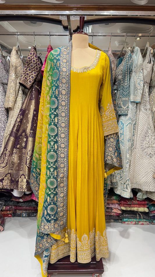 Luxury Pure Chinon Crepe Floor-Length Anarkali with Banarasi Dupatta