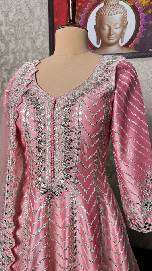 Designer Readymade Pure Silk Floor-Length Anarkali with Heavy Dupatta (Free Size up to 42 Bust)