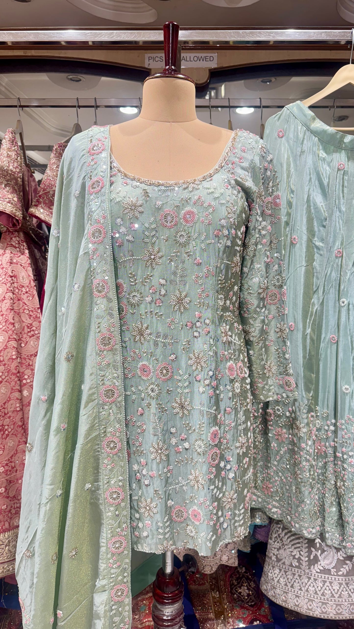 Luxury Zardozi Hand Embroidered Readymade Sharara Suit – Free Size (Up to 42” Bust)