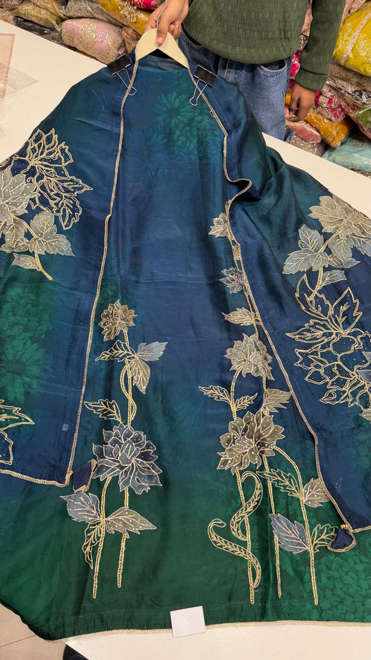 ✨ Sabyasachi Inspired Pure Organza Silk Ombre Designer Unstitched Suit Set