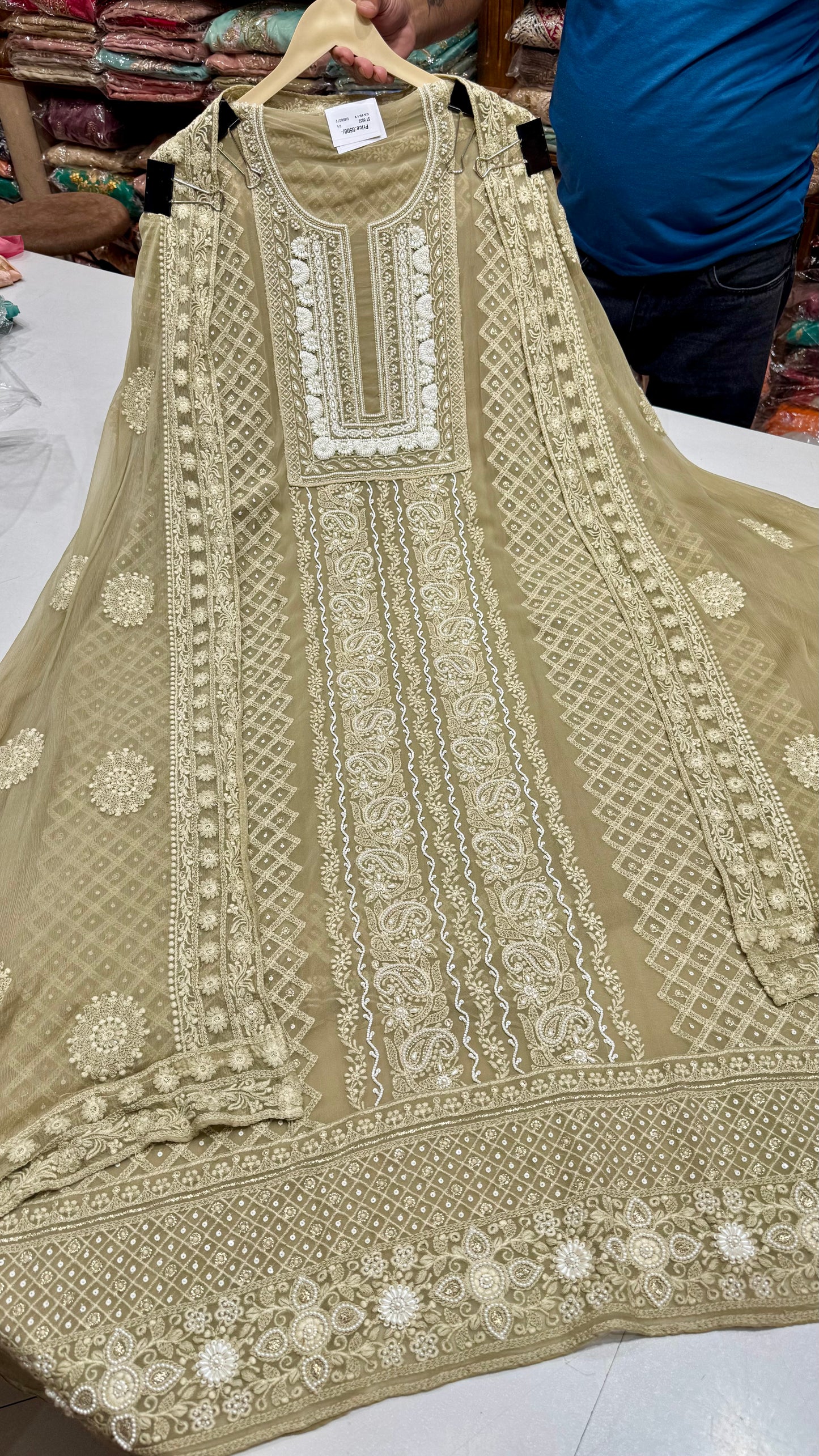 Lakhnavi georgett pearls work suit set