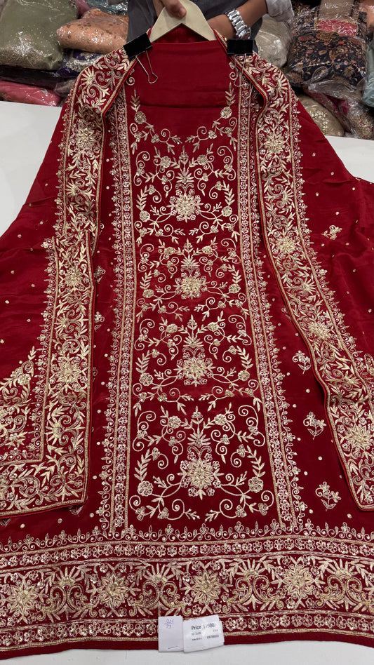 Royal Maroon Zardozi Handworked Unstitched Suit Set