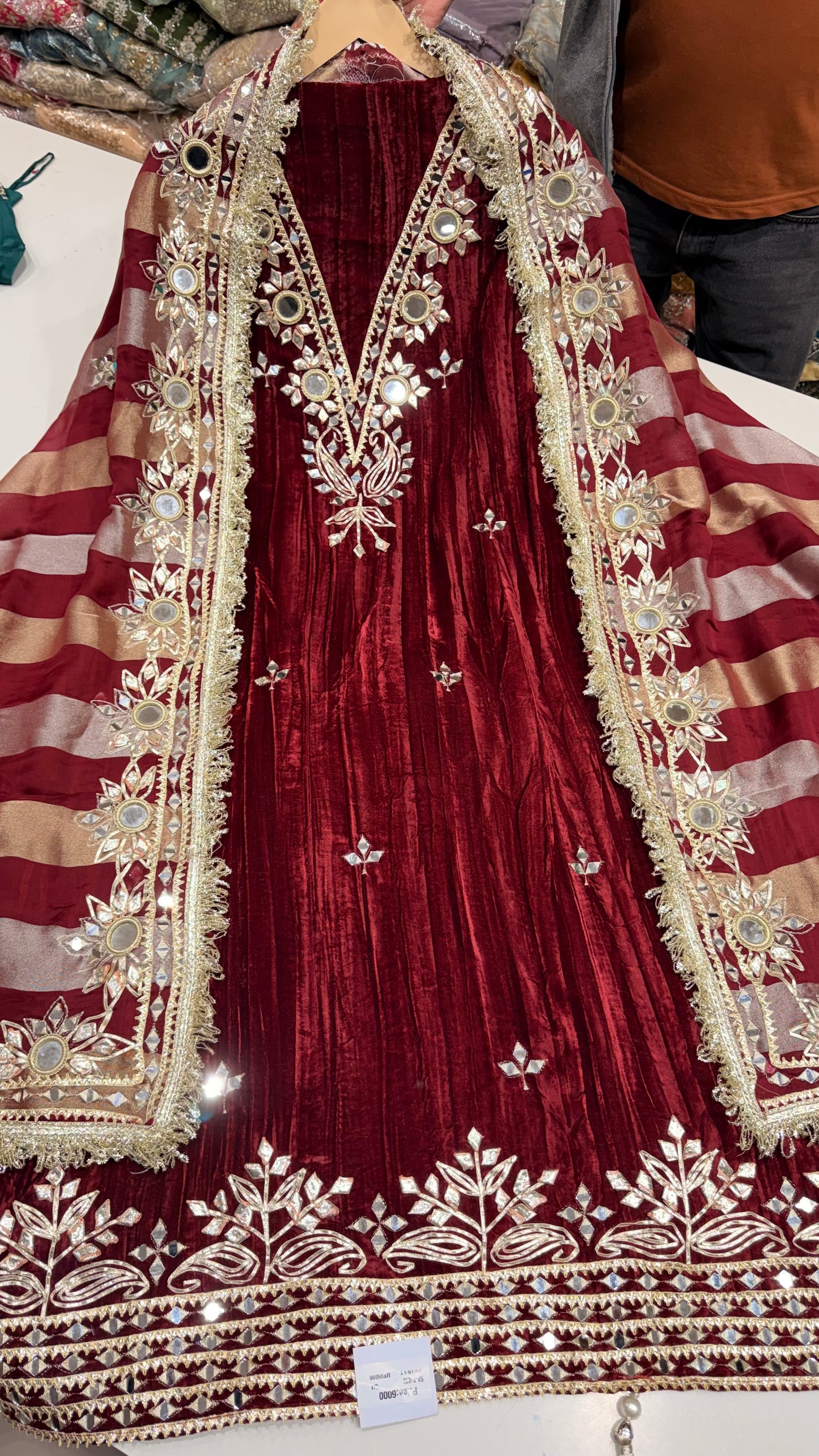 Premium Pure Velvet Unstitched Suit with Gotta Patti & Mirror Work + Tissue Dupatta