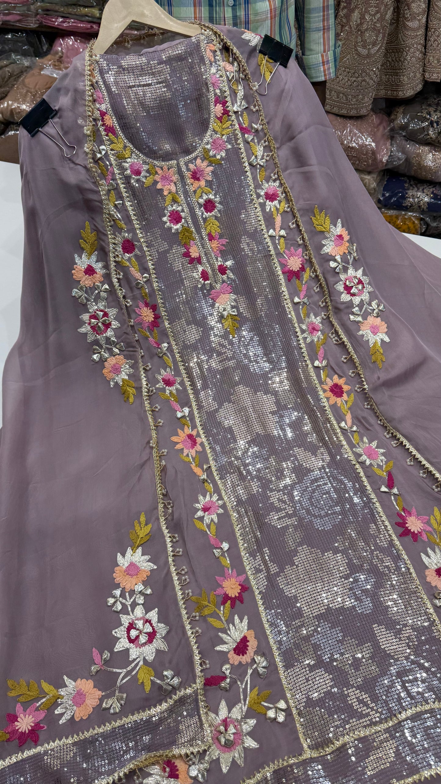Premium Unstitched Pure Organza Gota Patti Embroidered Suit with Designer Dupatta | Sequin Panel Work Luxury Ethnic Suit
