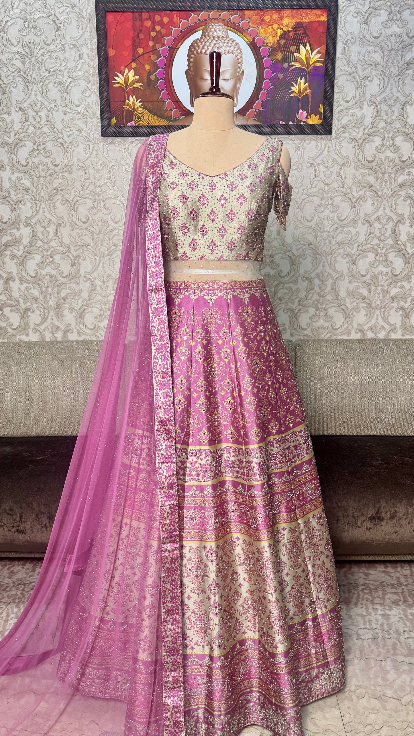 Elegant Readymade Pure Silk Printed Floor-Length Anarkali with Net Dupatta (Free Size up to 44 Bust)