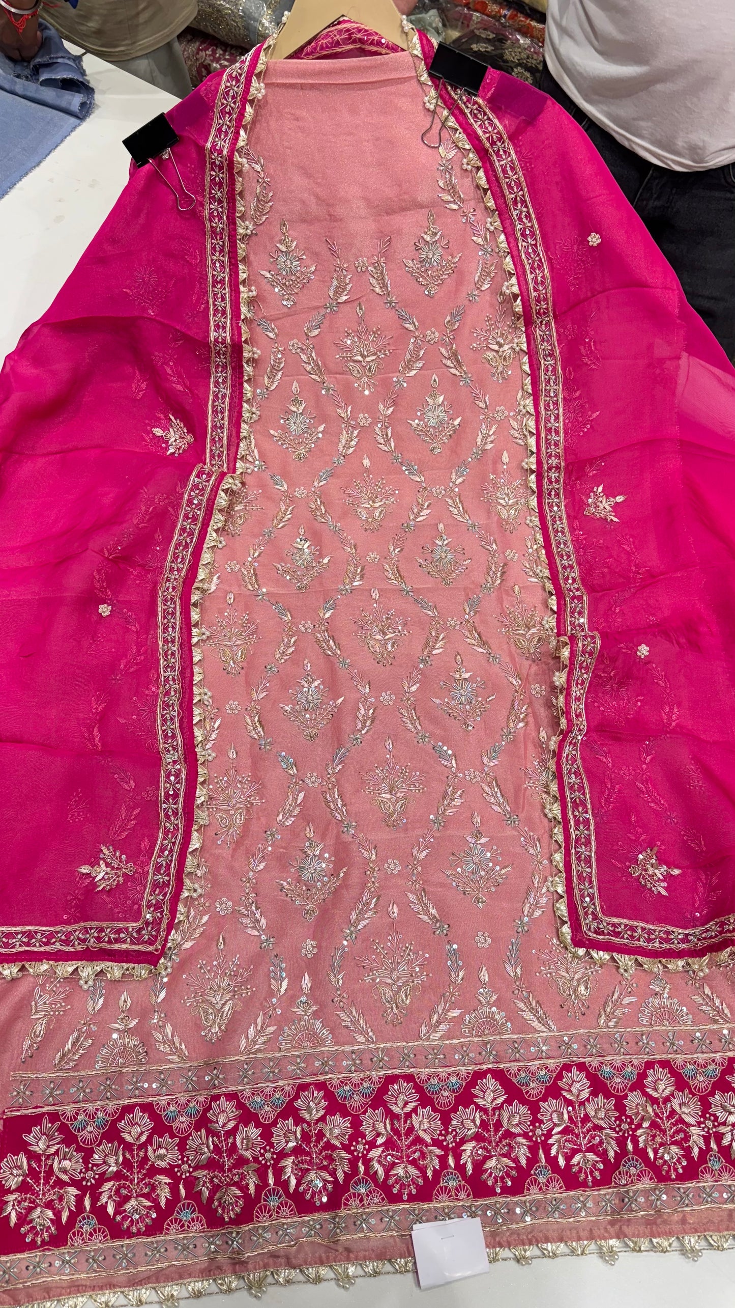 Luxury Pure Tissue & Organza Hand-Embroidered Unstitched Suit