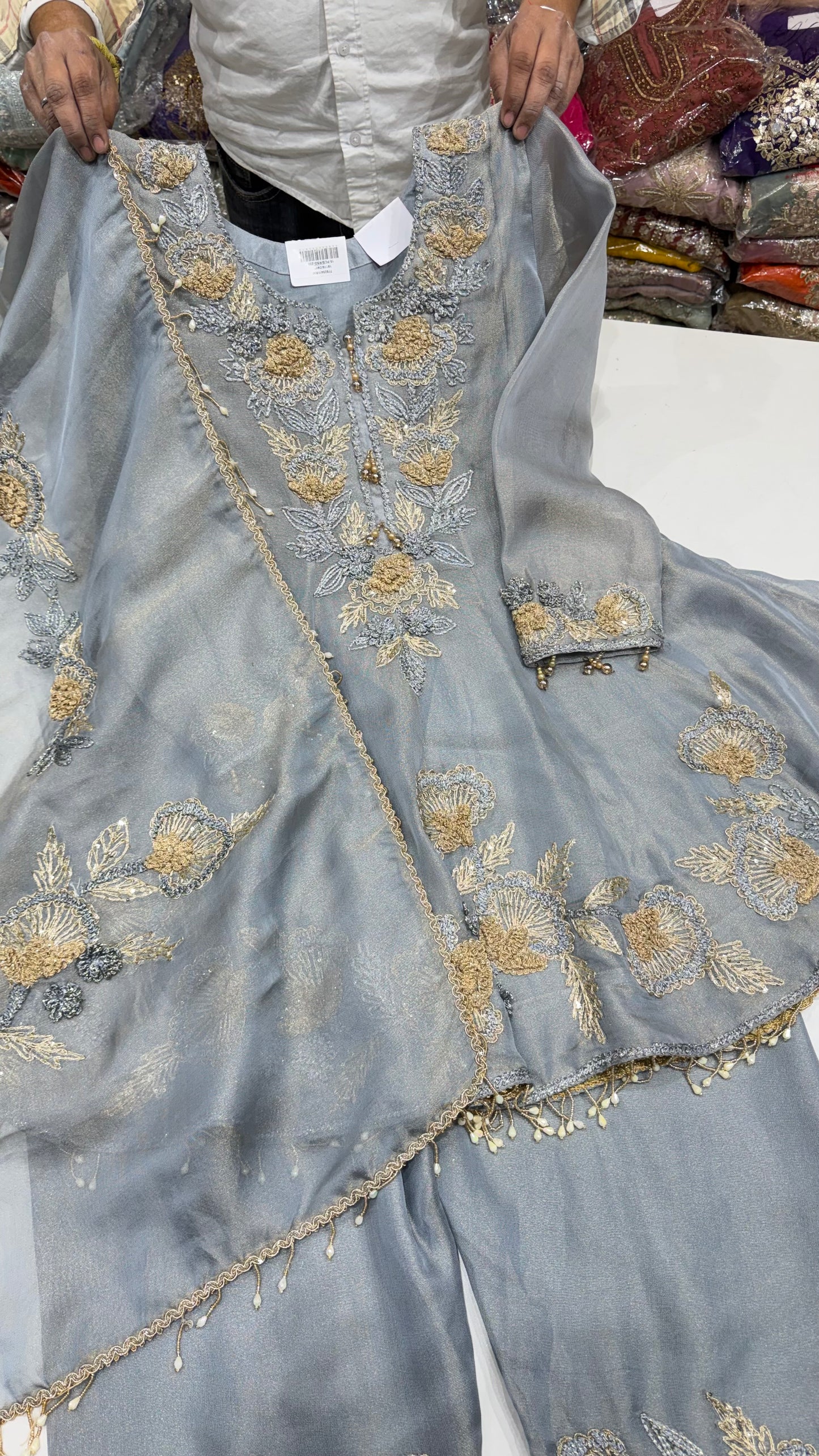 Burbery Tissue Short anarkali with farshi Salwar