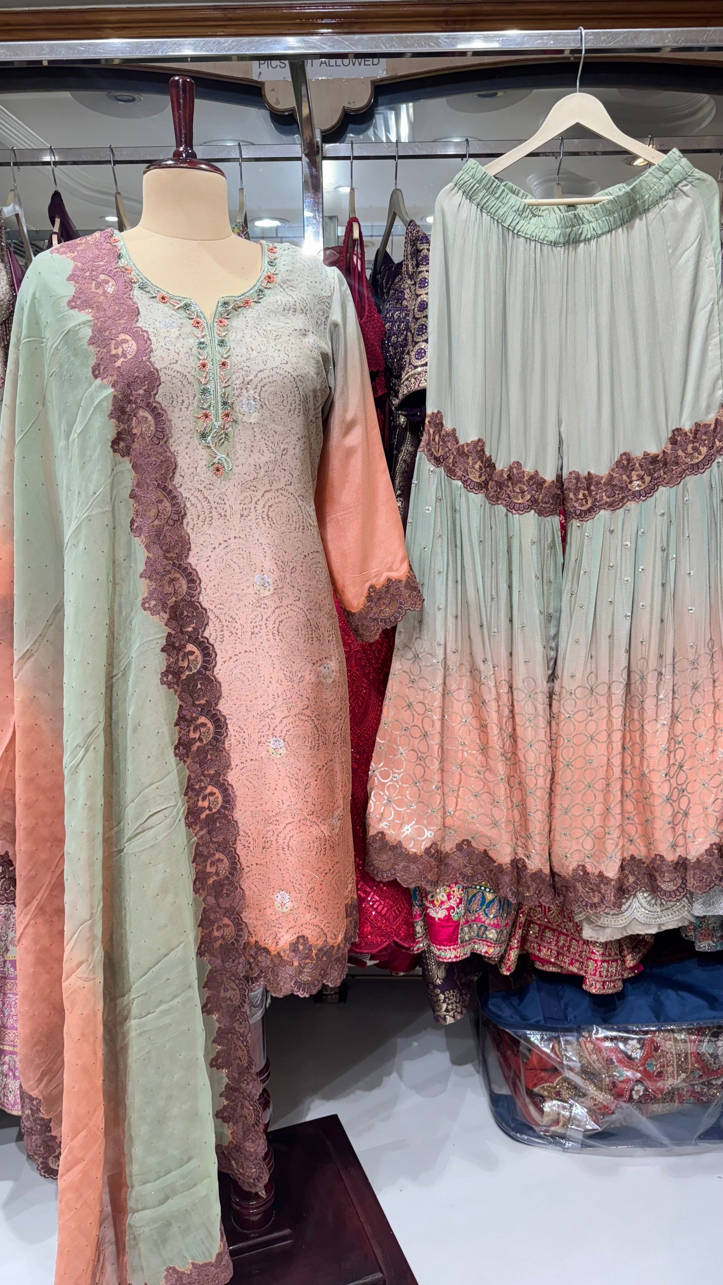 Pista-Peach dual shade subtle gharara set