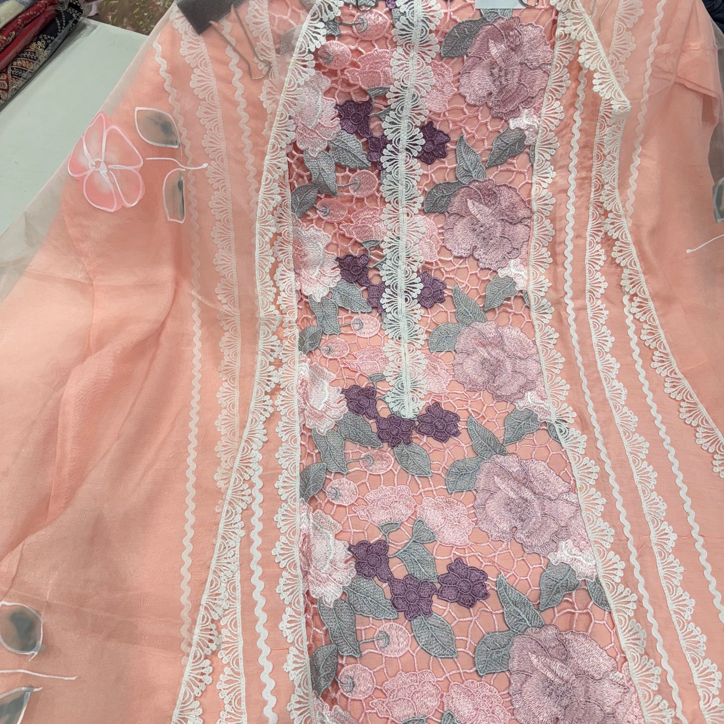 Glamorous Crochet work pakistani suit set