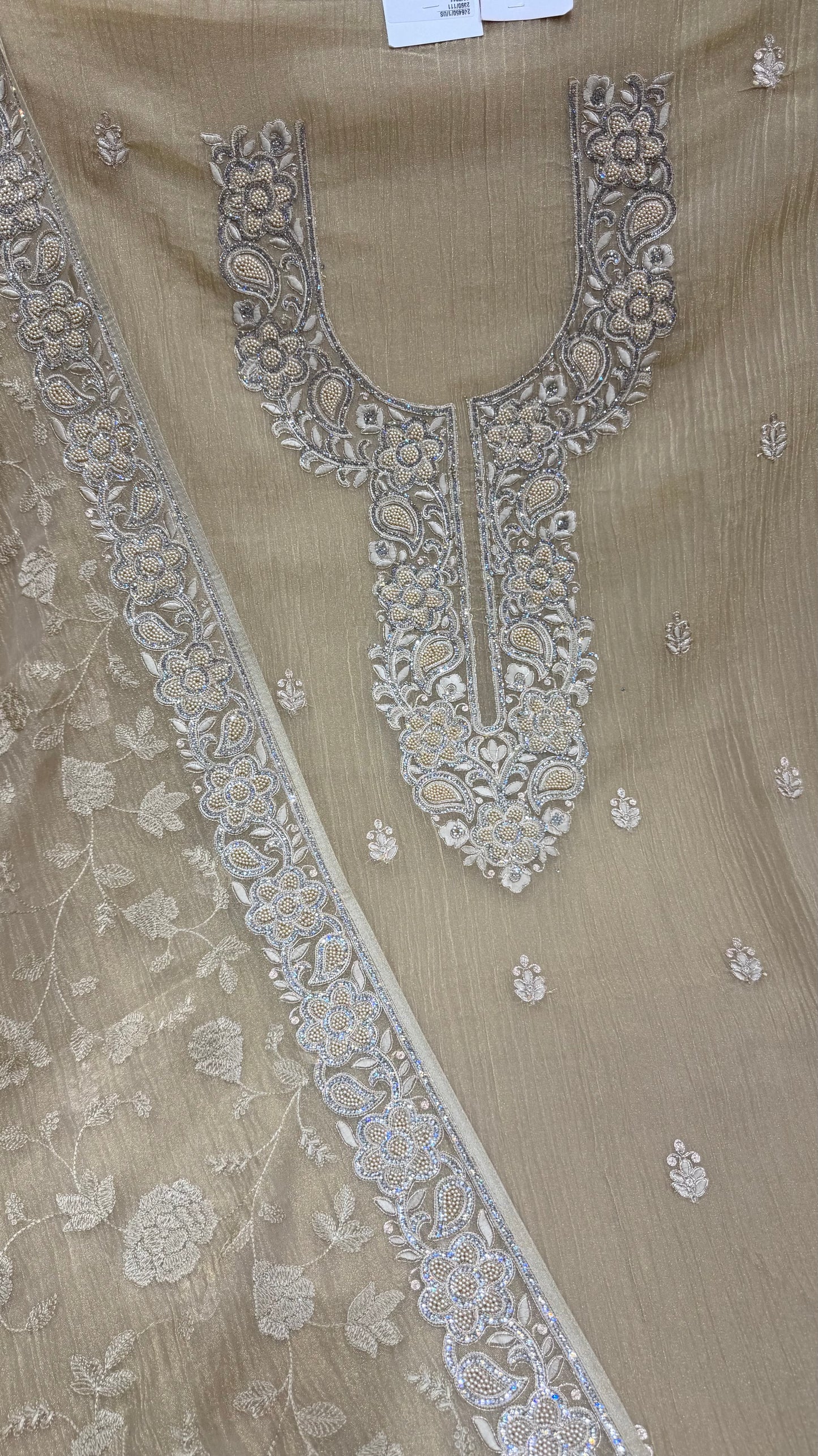 Unstitched Pure Crush Organza Embroidered Pakistani Suit with Heavy Dupatta | Parsi Zari Pearl & Zircon Handwork | Luxury Designer Party Wear