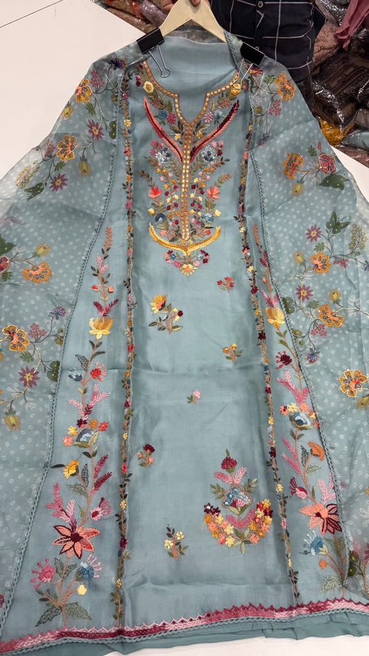✨ Gulnaar Luxury Organza Unstitched Suit Set