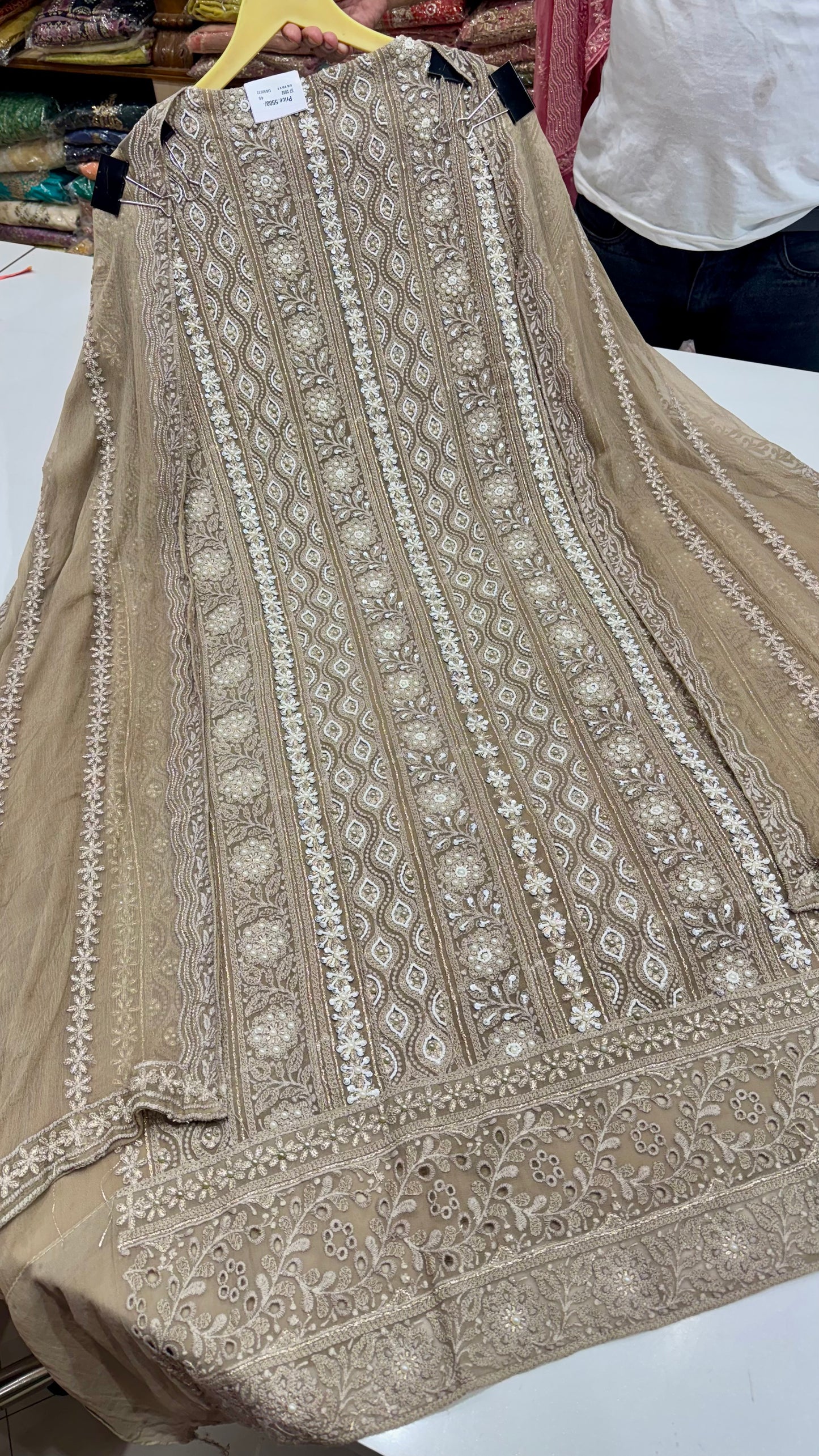 Lakhnavi georgett pearls work suit set