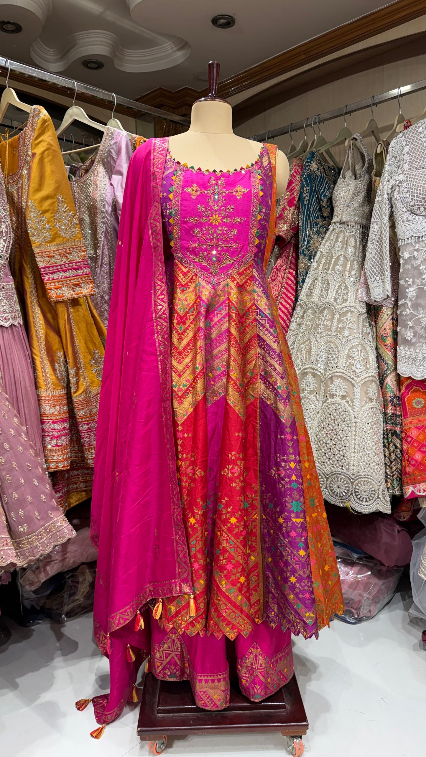 Banarsi Silk Anarkali Suit with sharara plazo