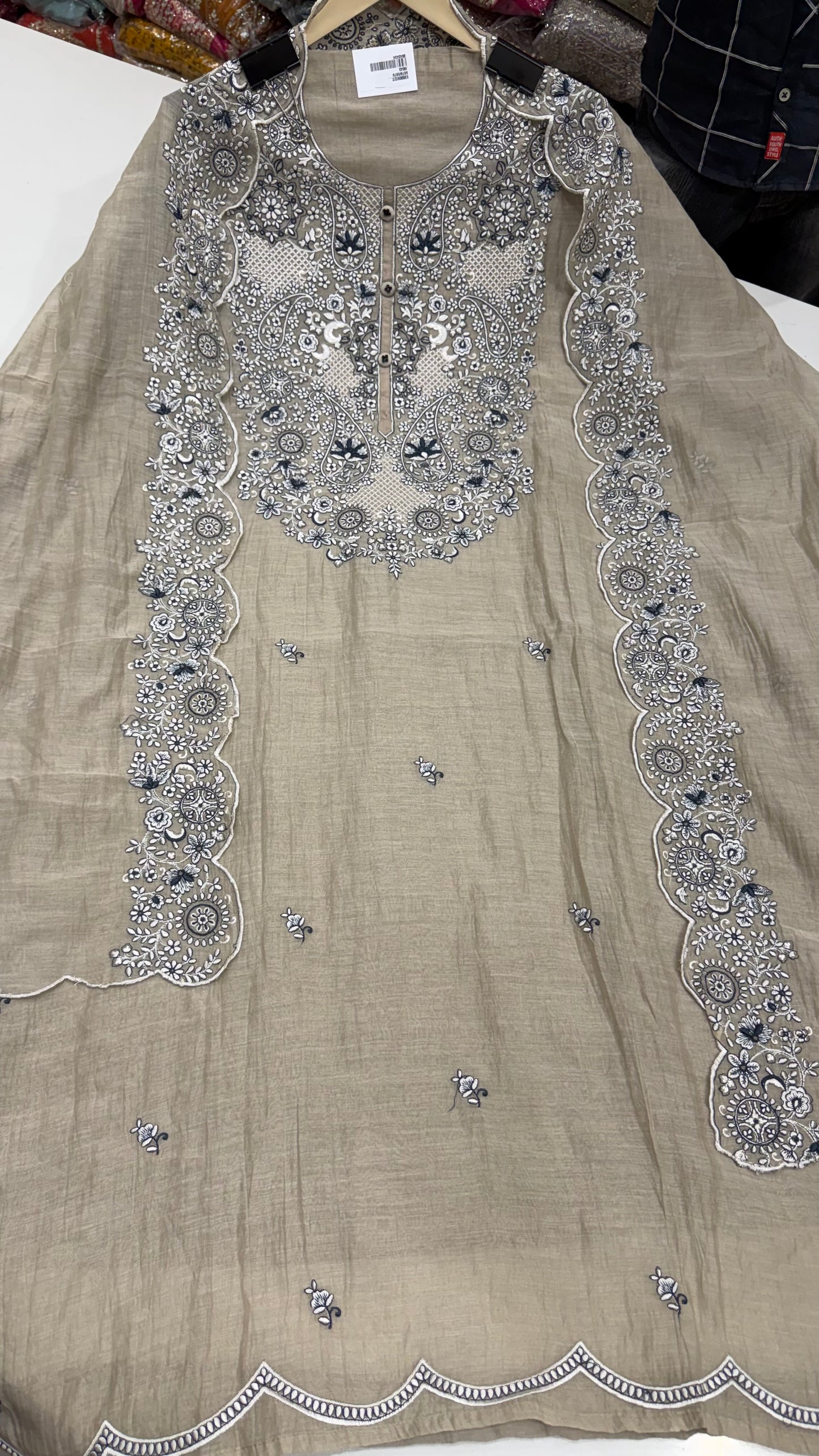 Luxury Unstitched Pure Mulmul Cotton Embroidered Suit | Premium Resham Thread Work Shirt & Dupatta | Soft Summer Cotton Dress Material with Cotton Bottom | Designer Ethnic Wear