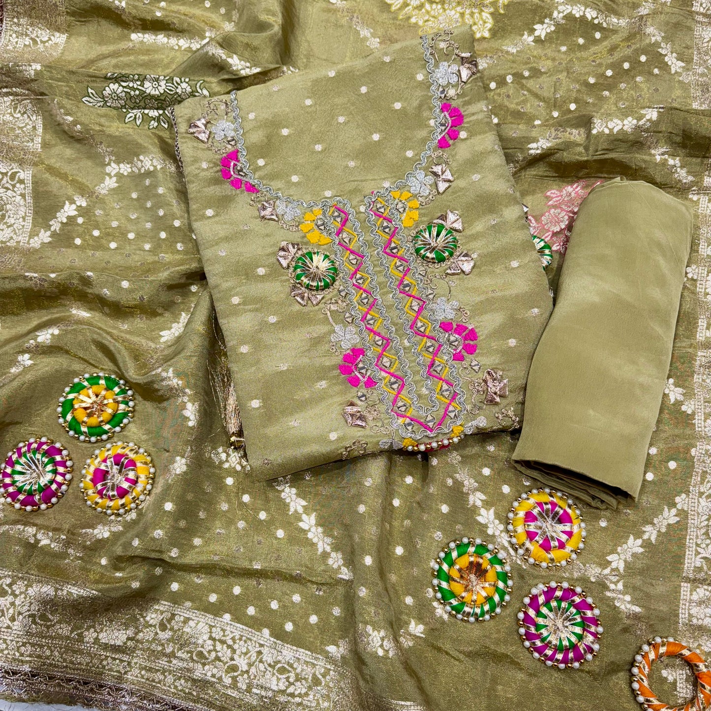 Tissue Silk Gotta Patti Hand embroided Suit set