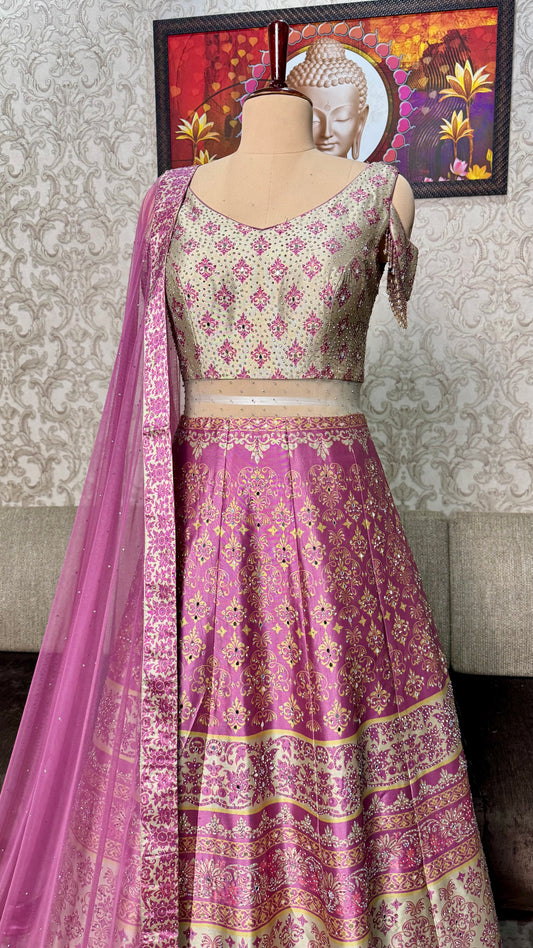 Elegant Readymade Pure Silk Printed Floor-Length Anarkali with Net Dupatta (Free Size up to 44 Bust)