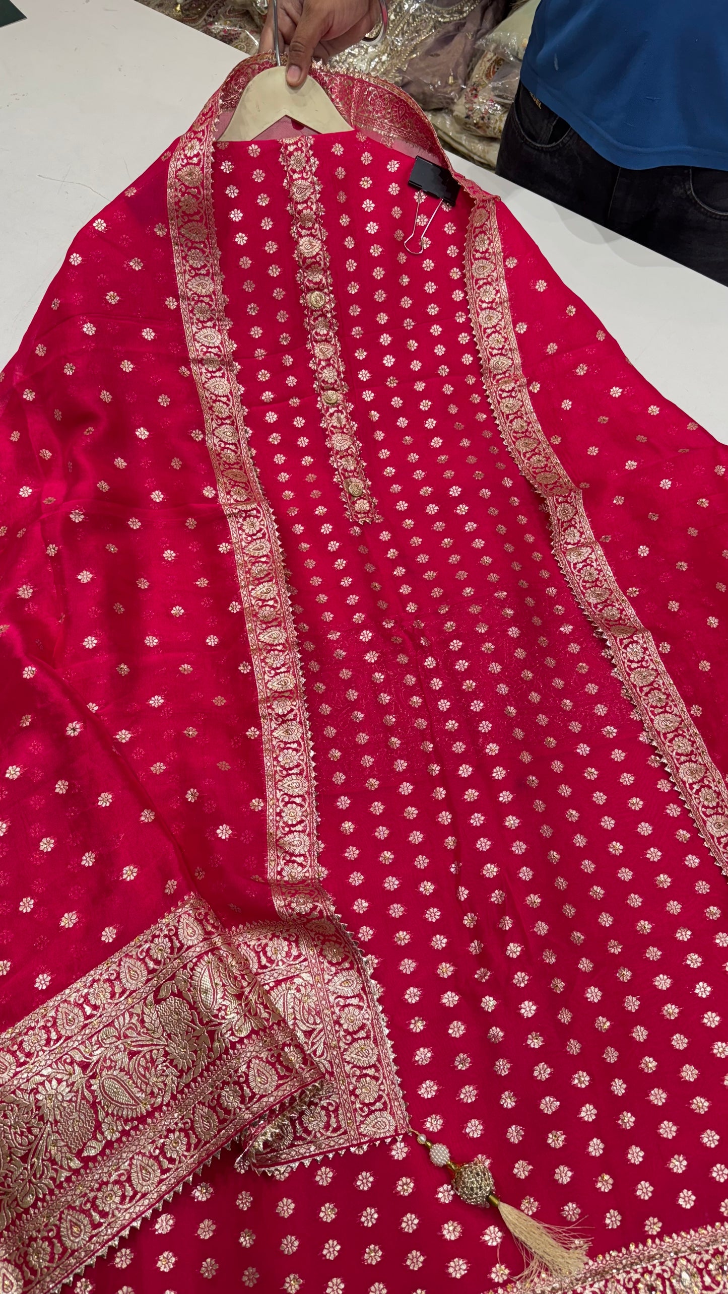 Elegant Hand-Embroidered Unstitched Mysore Georgette Suit Set