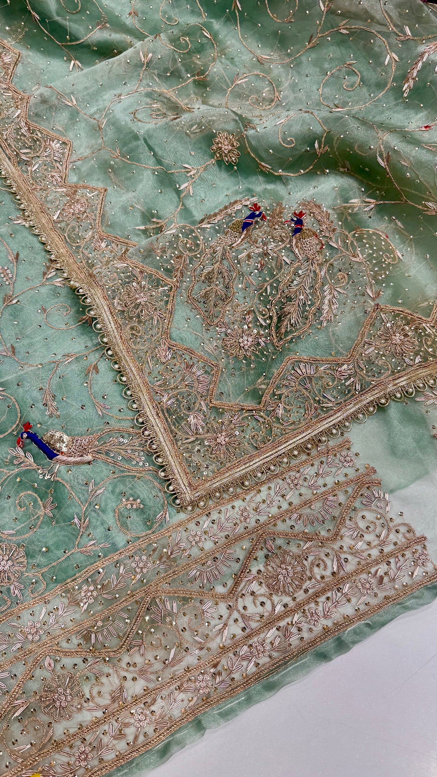 Royal Farukhabadi Hand-Embroidered Unstitched Glass Organza Suit