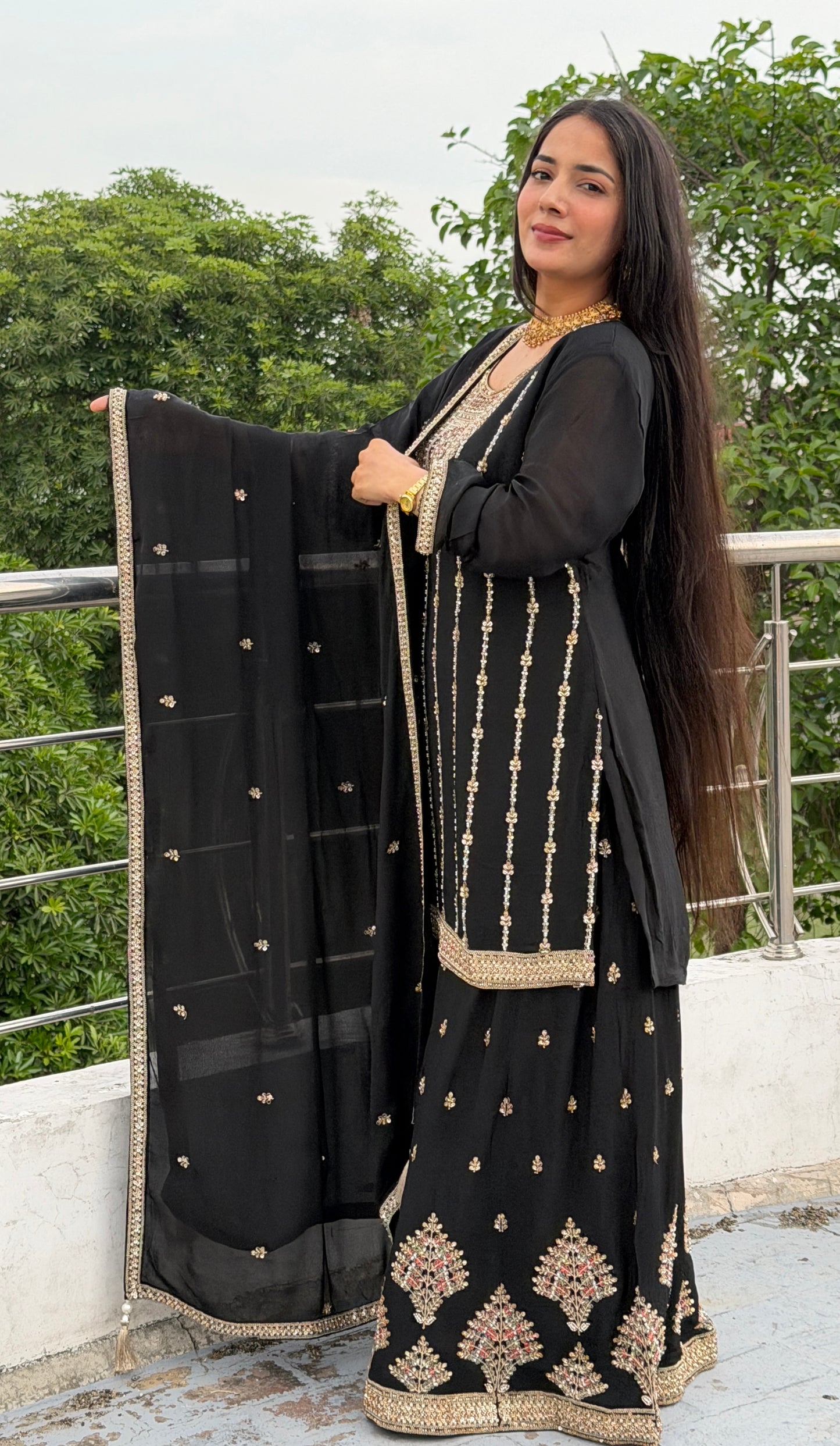 Noir Royale Handcrafted Zardozi Sharara Suit Set