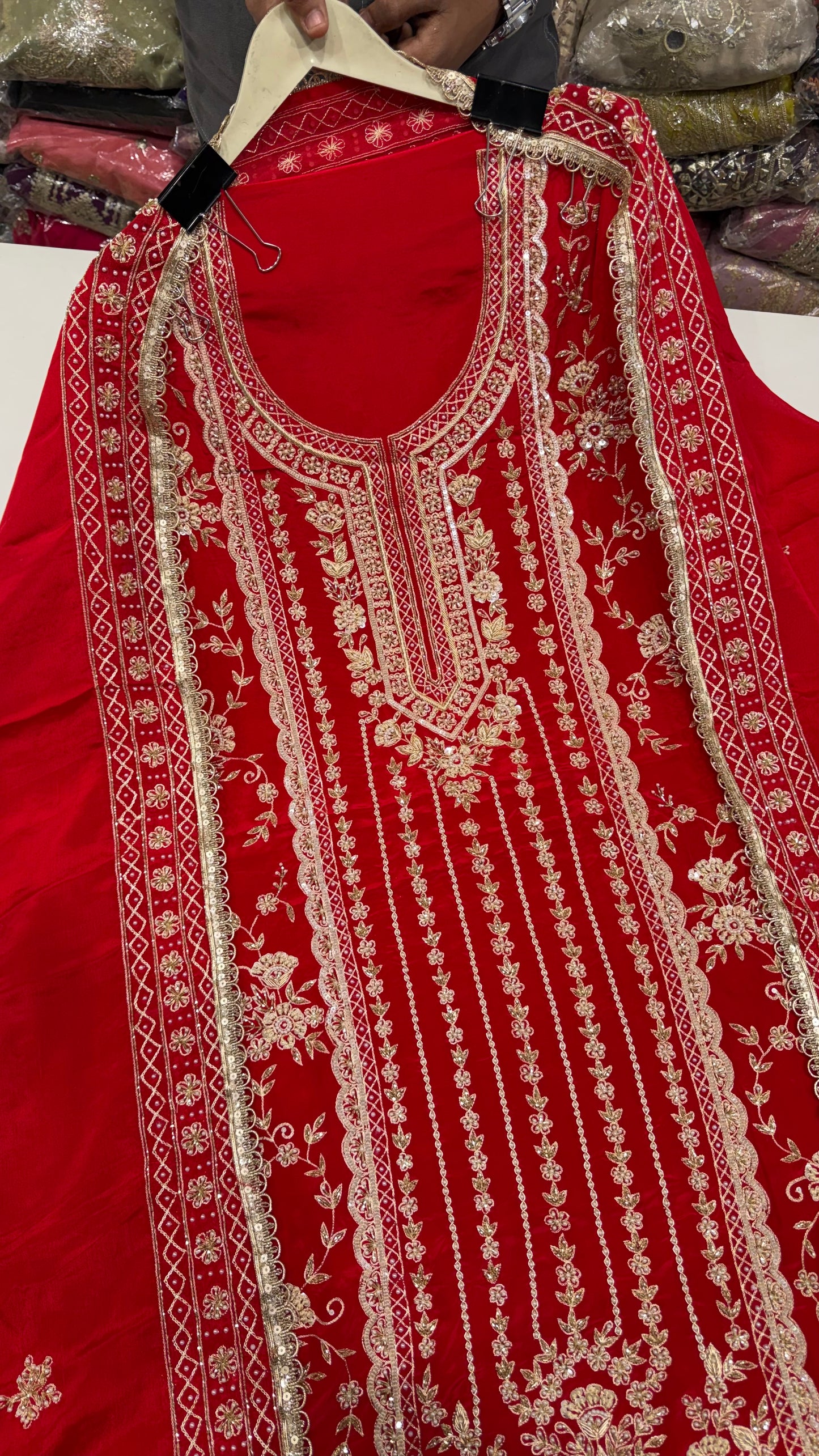 Royal Bridal Crepe Zardozi Handworked Unstitched Suit Set