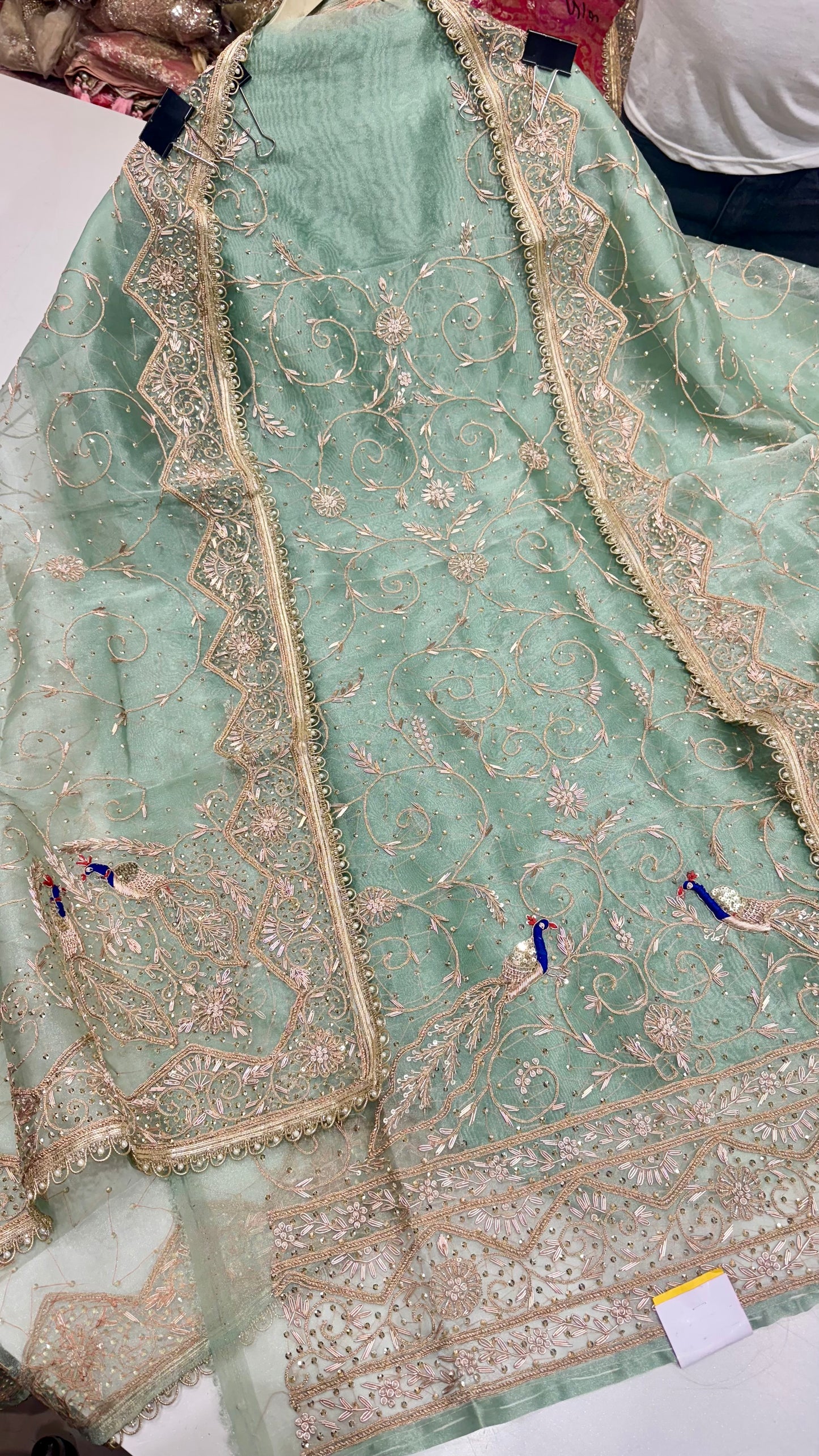 Royal Farukhabadi Hand-Embroidered Unstitched Glass Organza Suit