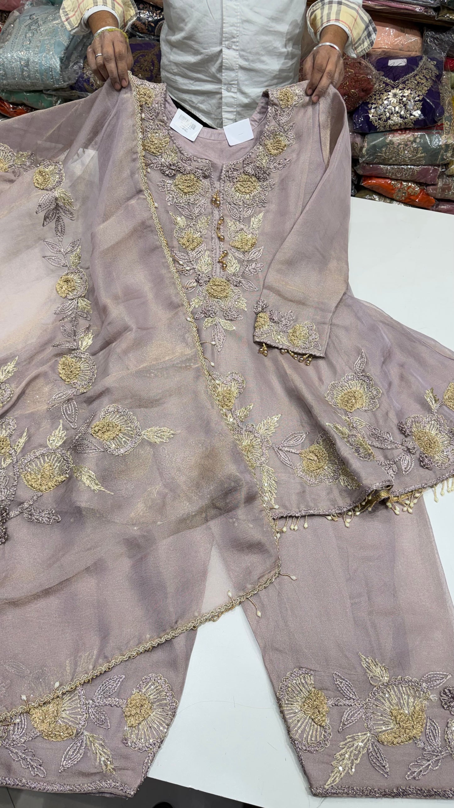 Burbery Tissue Short anarkali with farshi Salwar