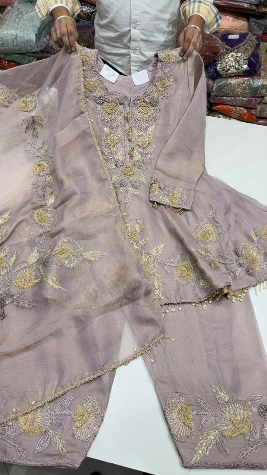 Burbery Tissue Short anarkali with farshi Salwar