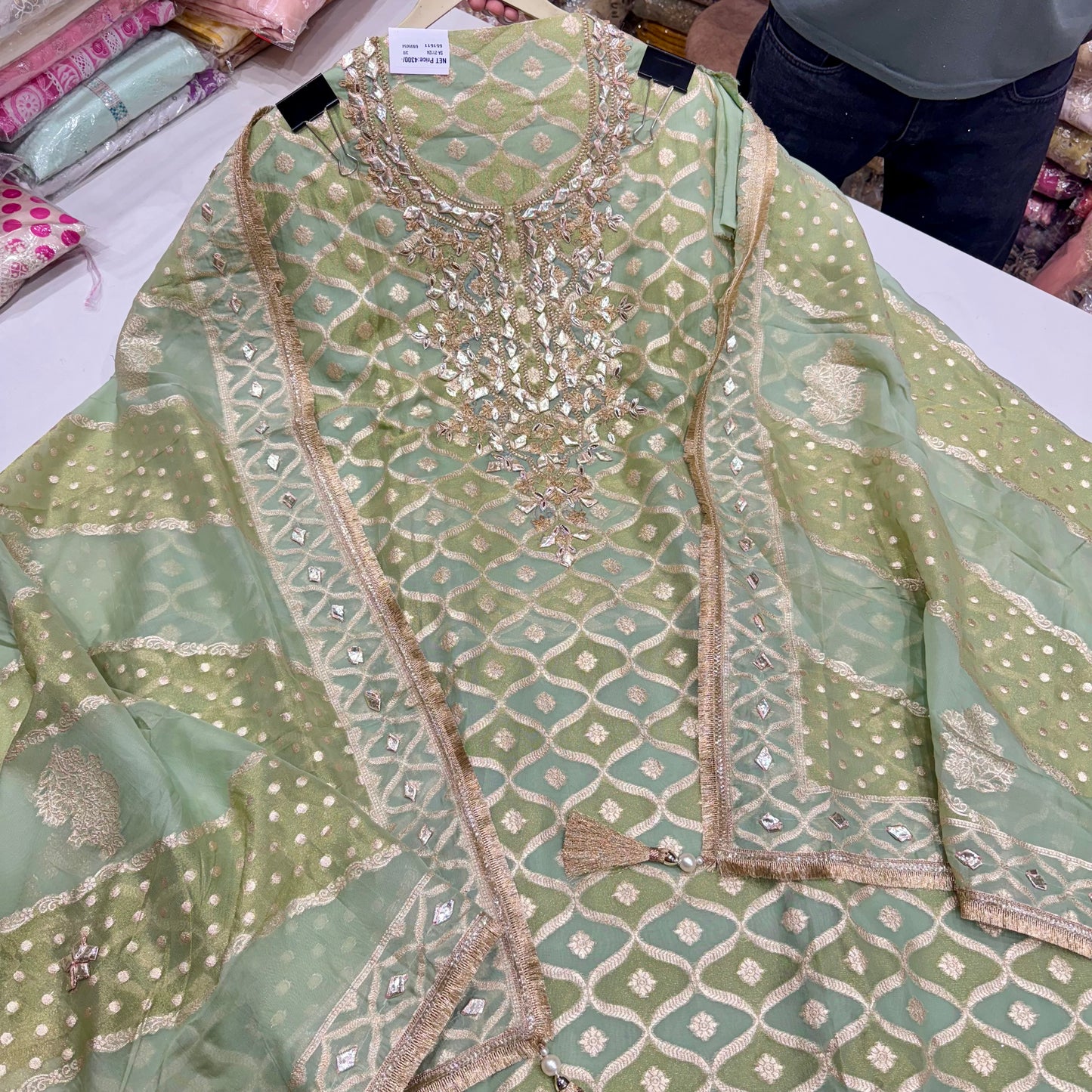 Luxury Banarasi Tissue Unstitched Suit Set – Gota Patti Glam with Statement Dupatta & Silk Bottom (2.5m)