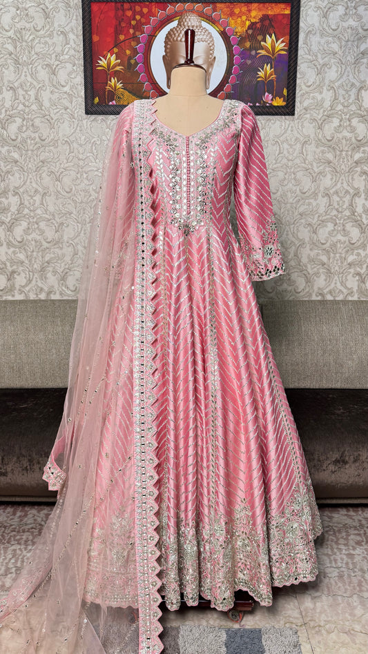 Designer Readymade Pure Silk Floor-Length Anarkali with Heavy Dupatta (Free Size up to 42 Bust)