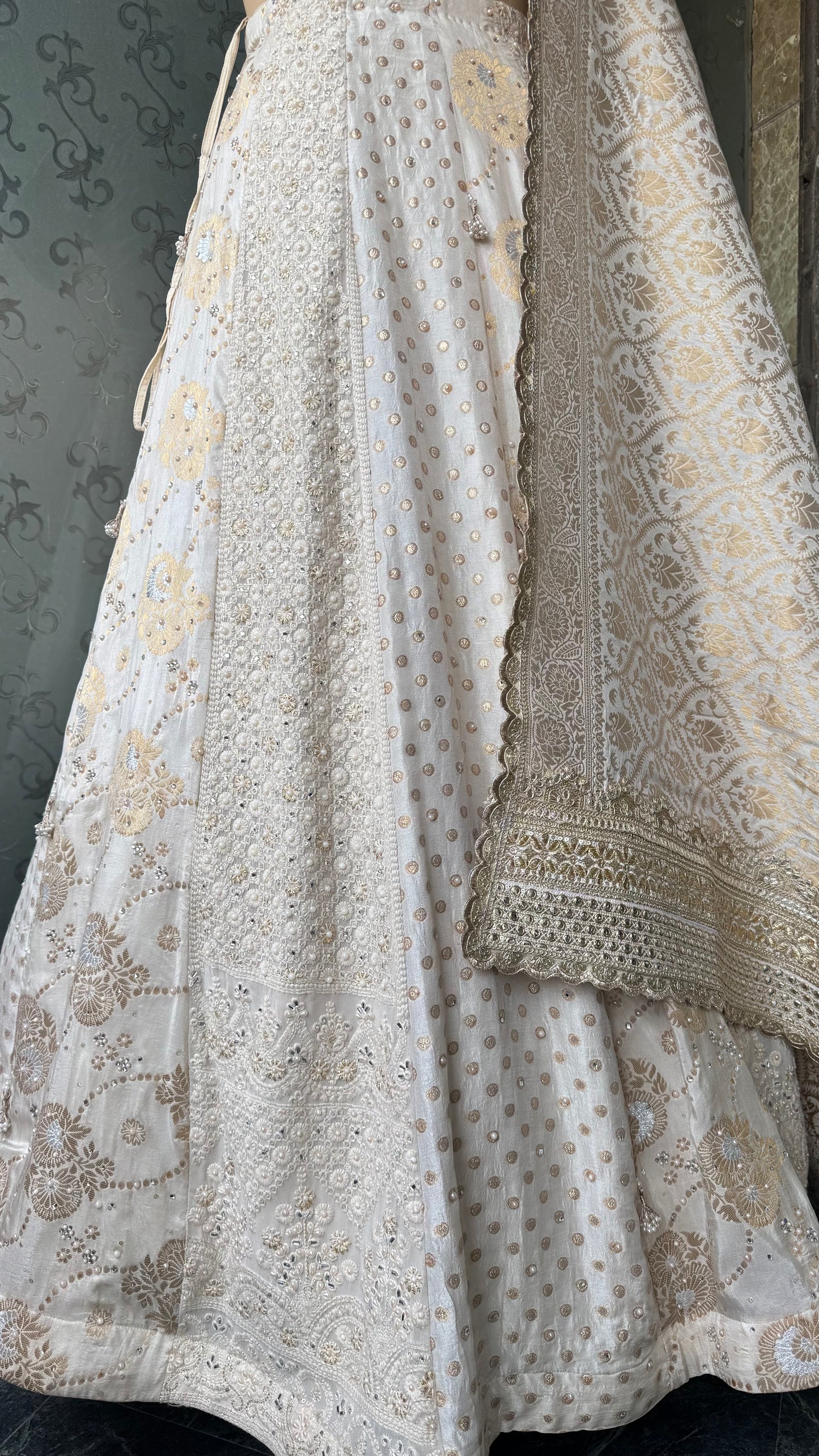 Ivory Banarasi Silk Royal Lehenga Set with Handcrafted Zardozi Work Choli and Pure Banarasi Dupatta