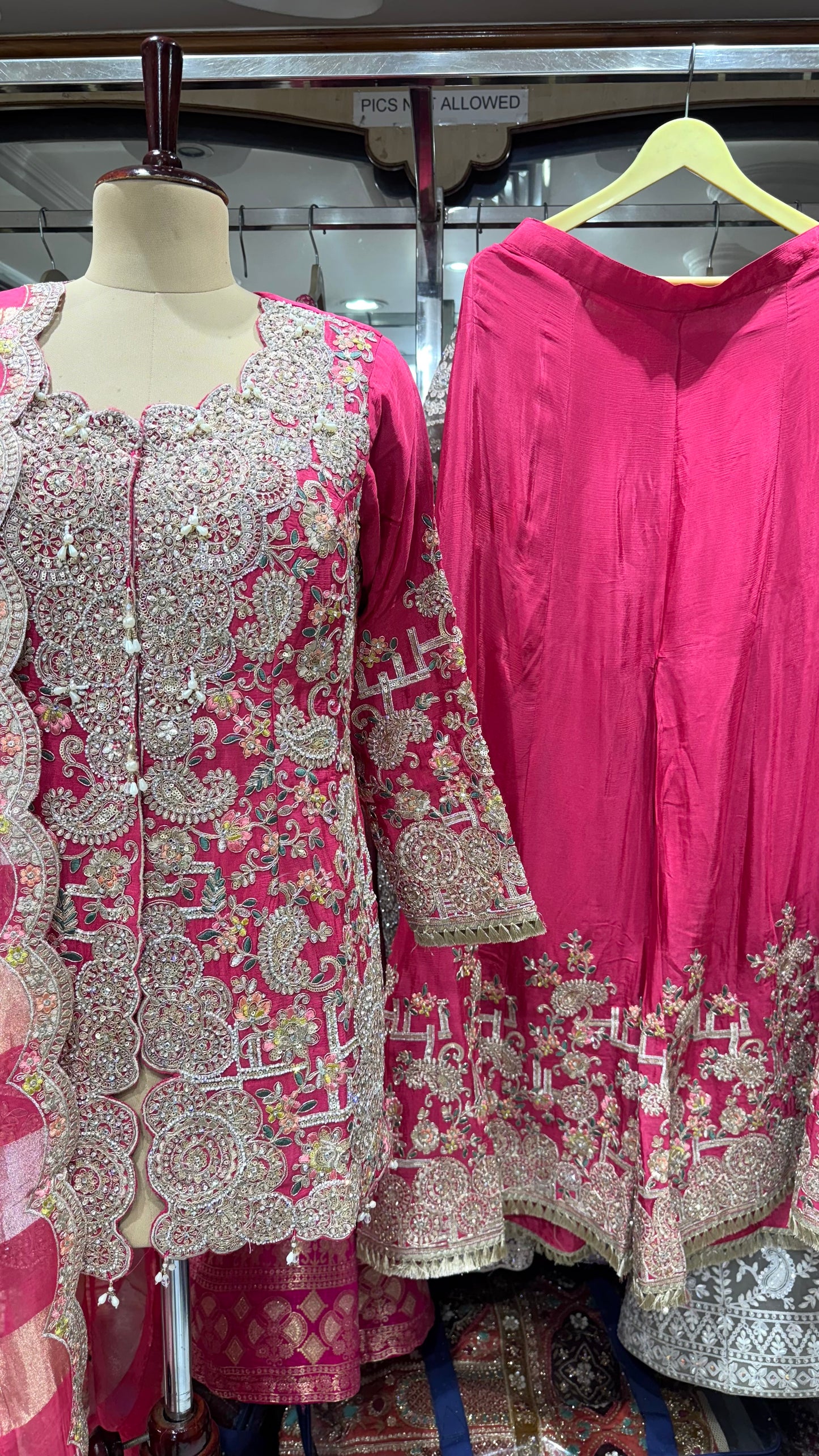 Luxury Hand Embroidered Chinon Sharara Suit with Tissue Dupatta – Ready to Wear (Free Size up to 44 Bust)