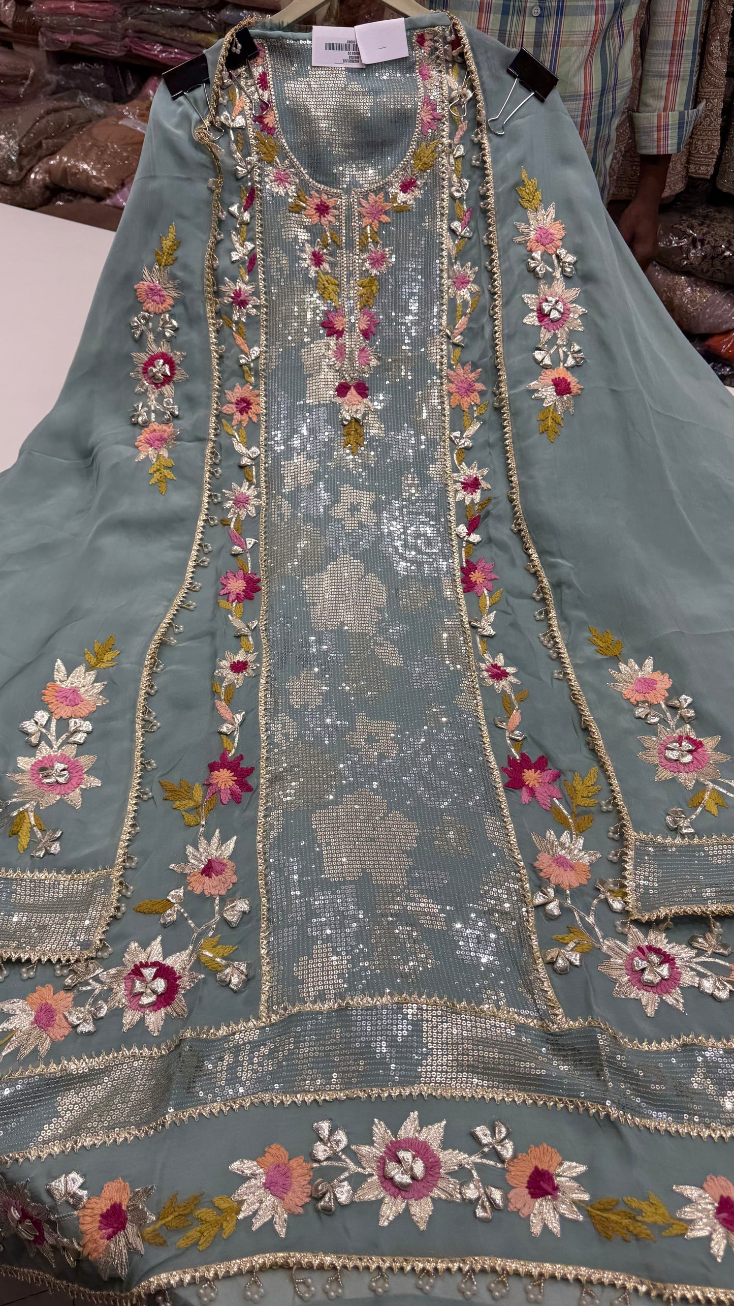 Premium Unstitched Pure Organza Gota Patti Embroidered Suit with Designer Dupatta | Sequin Panel Work Luxury Ethnic Suit