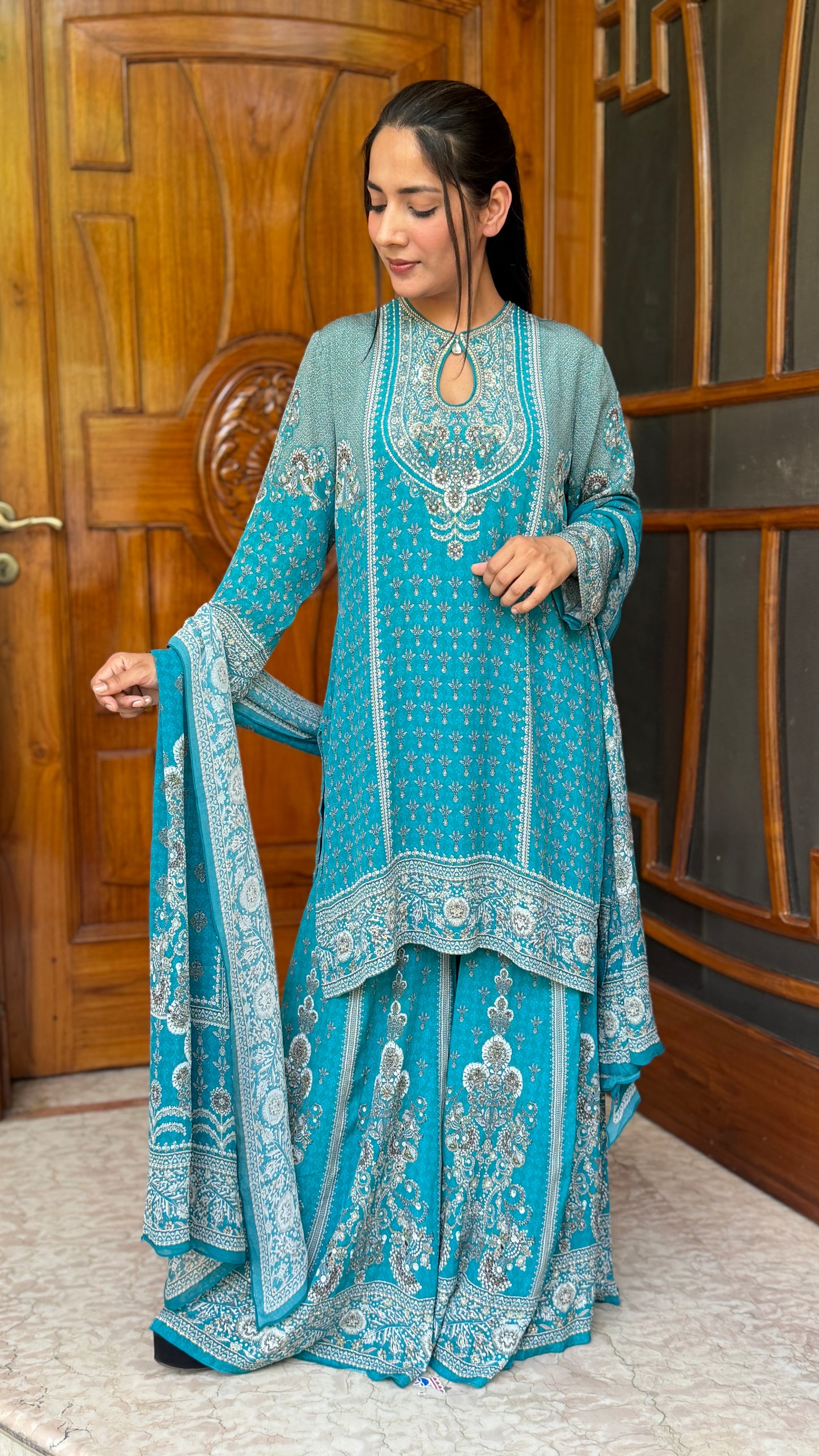 Floral Luxe Digital Print Sharara Suit Set with Dupatta