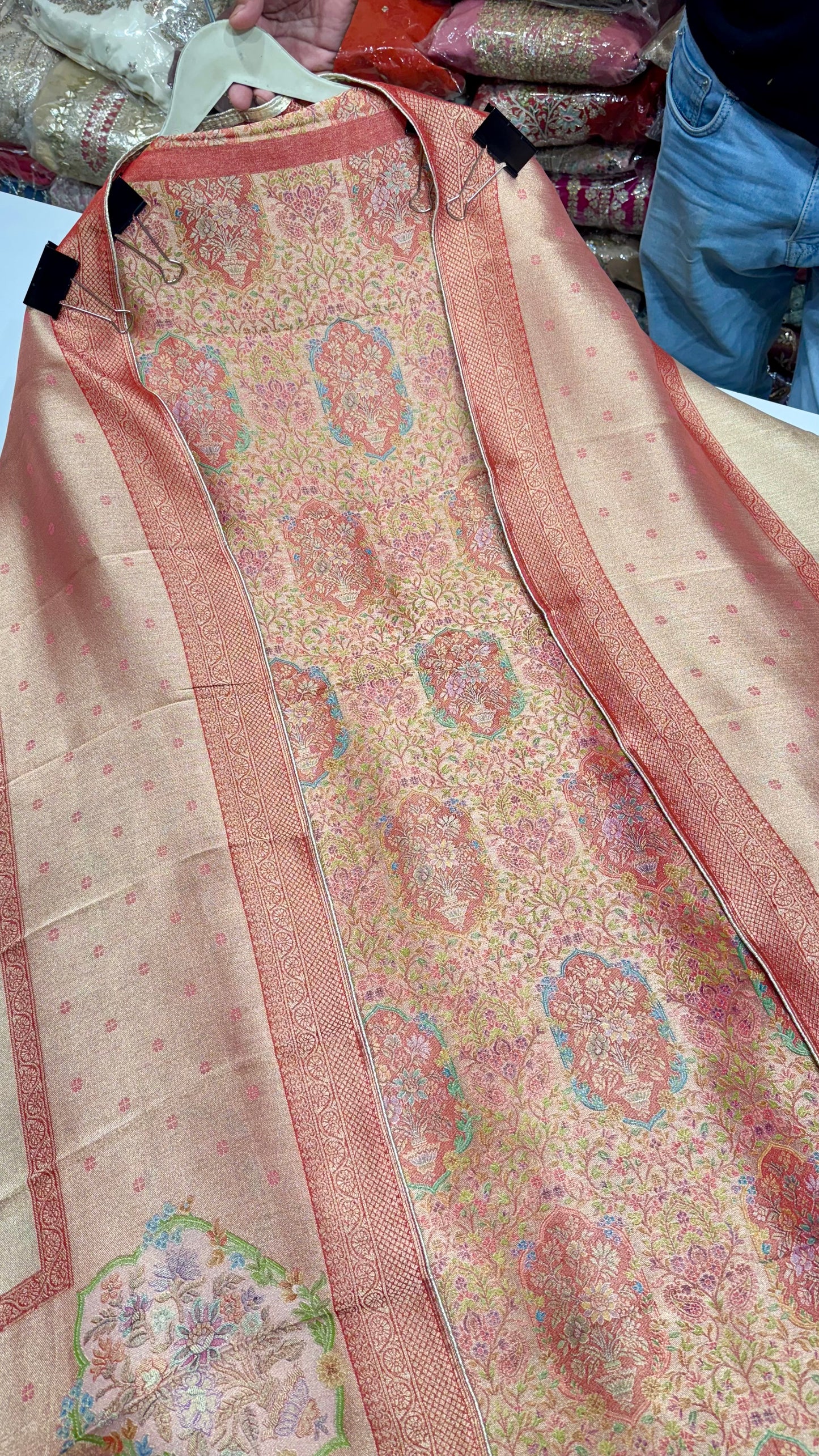 Elegant Pure Mysore Tissue Unstitched Suit with Traditional Handloom Weaving