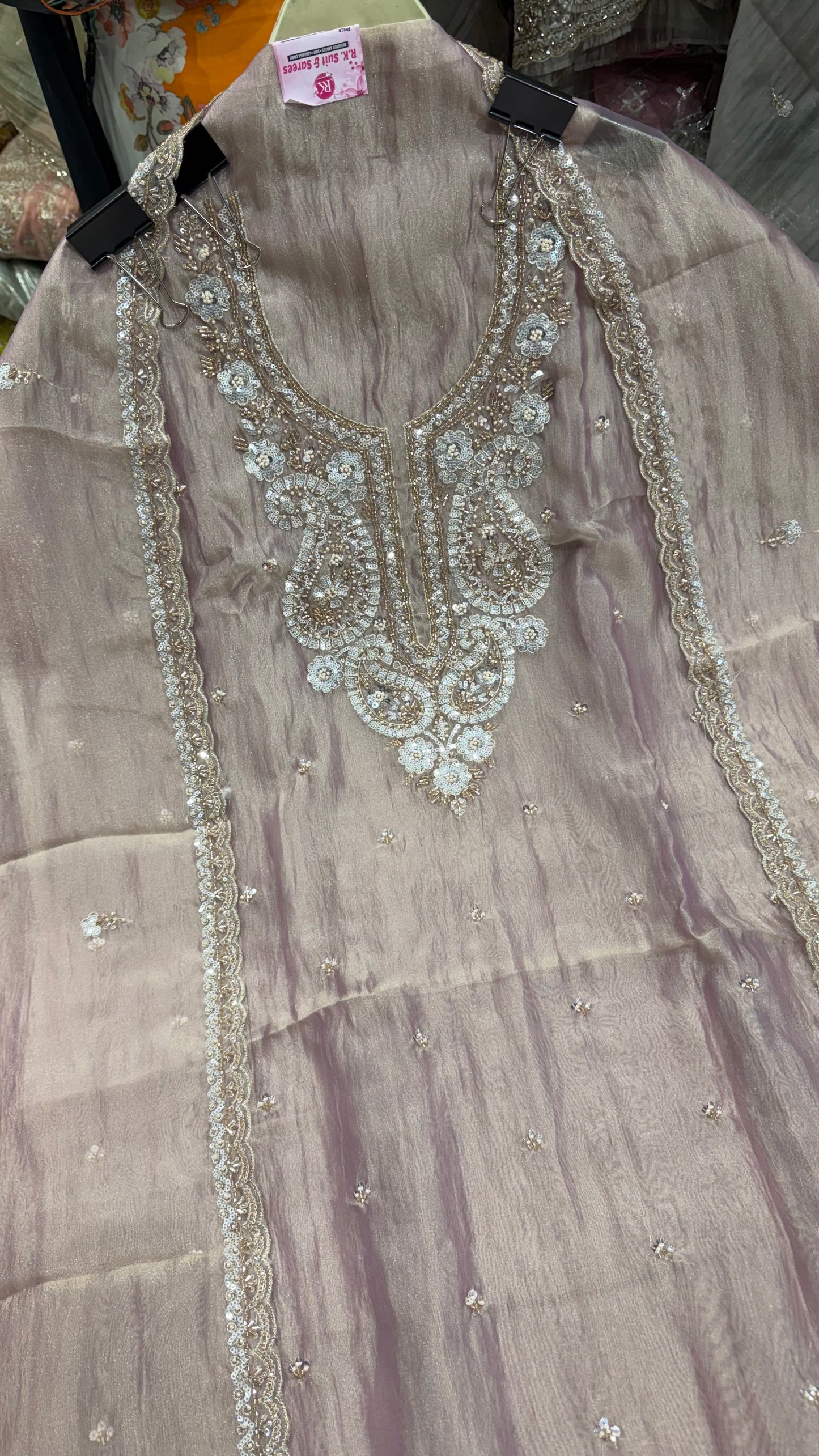 Premium Unstitched Pure Crush Organza Embroidered Suit with Designer Dupatta | Nakshi & Beads Handwork | Luxury Party Wear