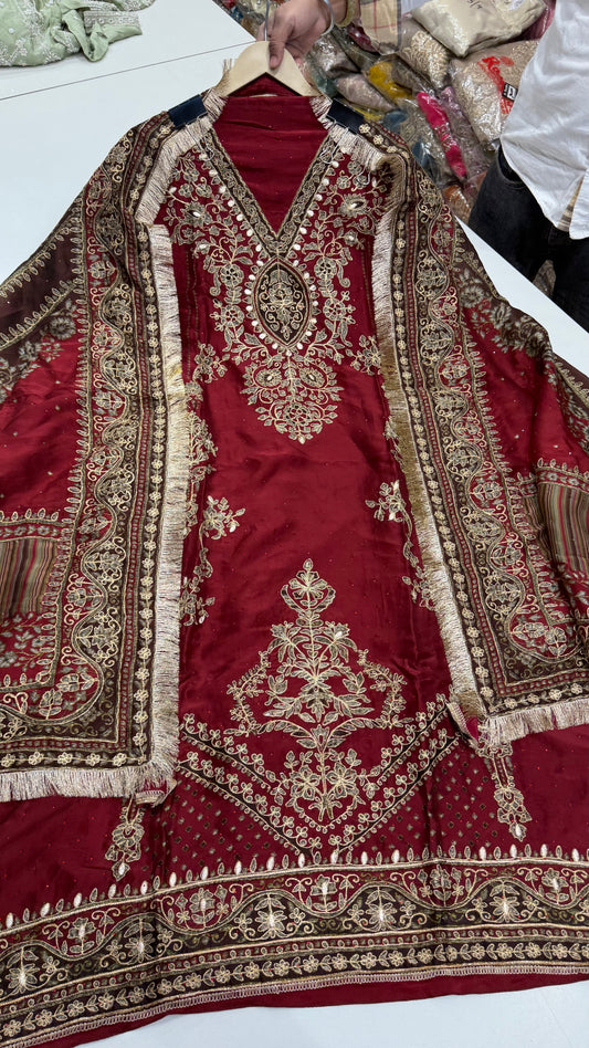 ✨ Sabyasachi Inspired Pure Organza Silk Designer Unstitched Suit Set