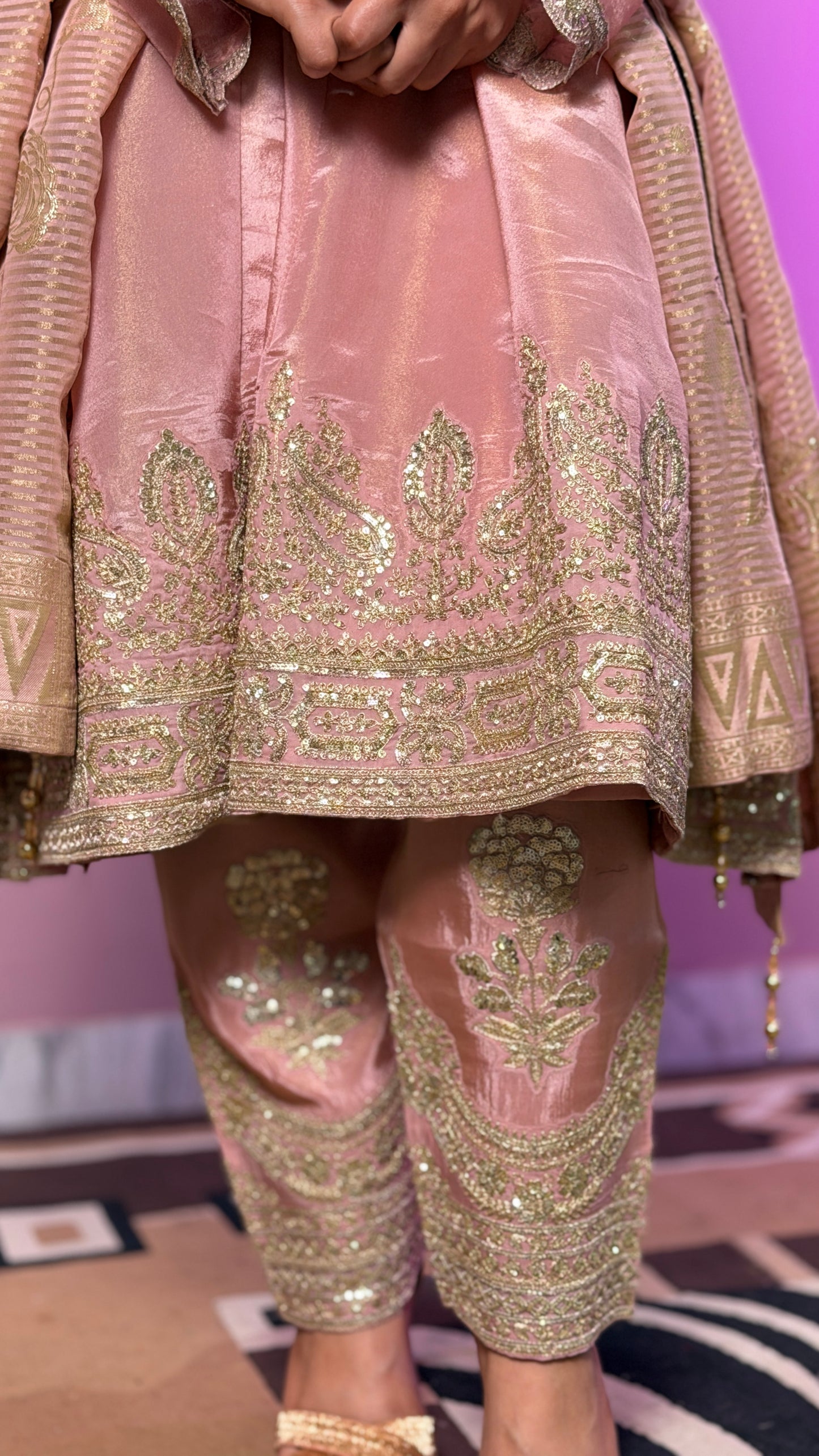 Blush Peach Tissue Anarkali Suit with Banarasi Dupatta