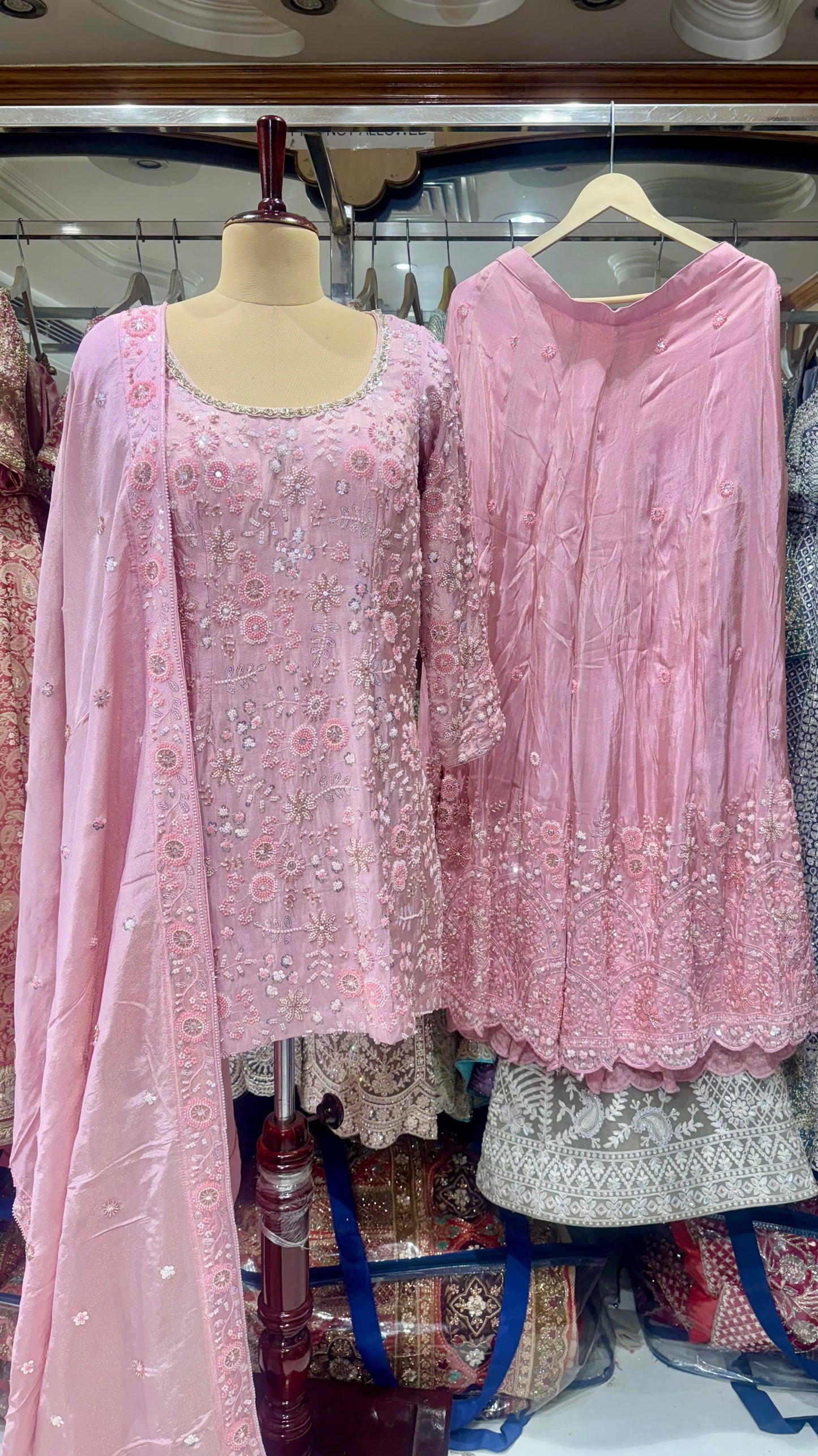 Luxury Zardozi Hand Embroidered Readymade Sharara Suit – Free Size (Up to 42” Bust)