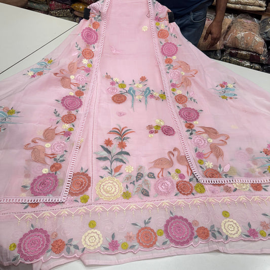 Trendy Kalamkari Embroidered Mulmul Cotton Suit with Embroidered Dupatta