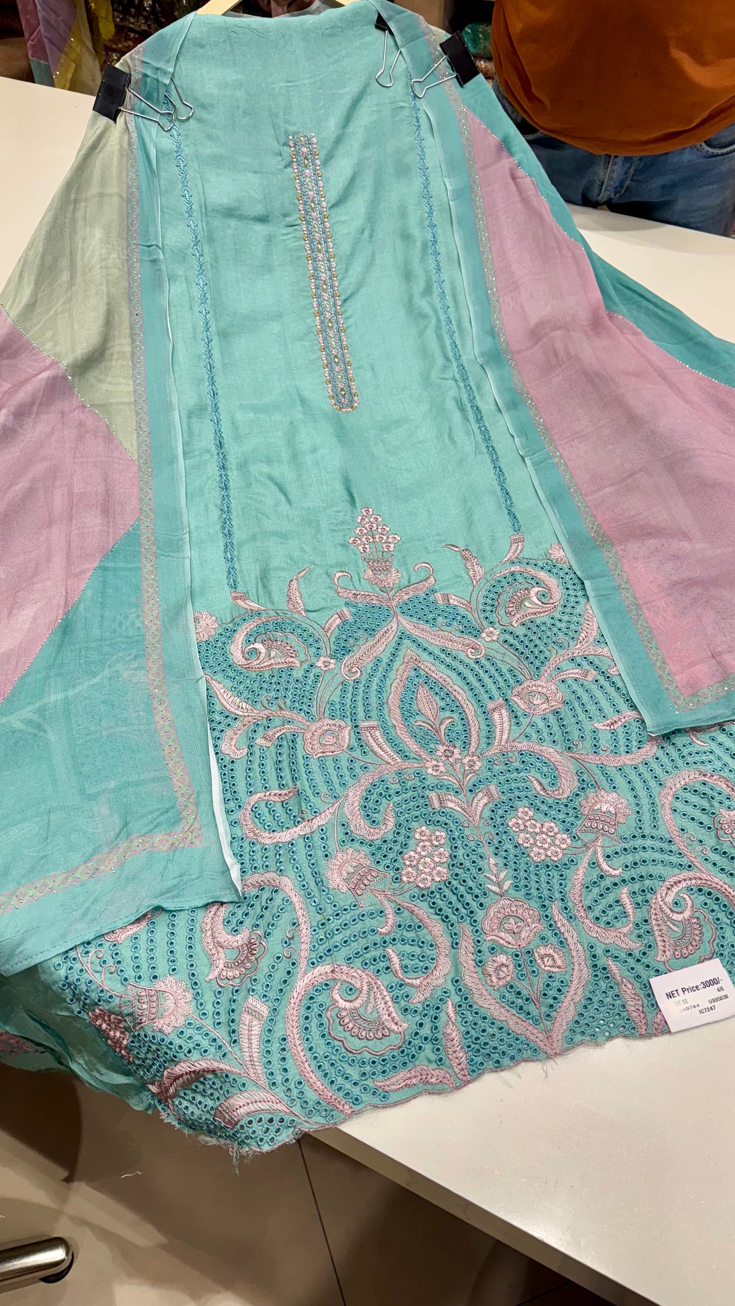 Opada Silk Unstitched Embroidered Suit with Printed Chinon Dupatta