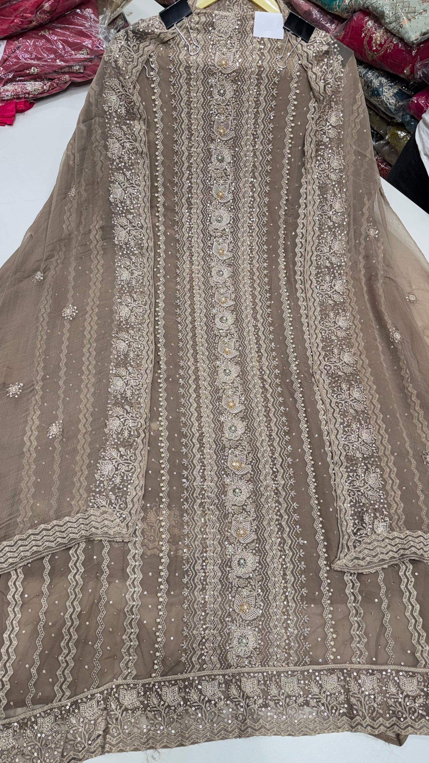 Designer Pure Georgette Hand-Embroidered Unstitched Suit