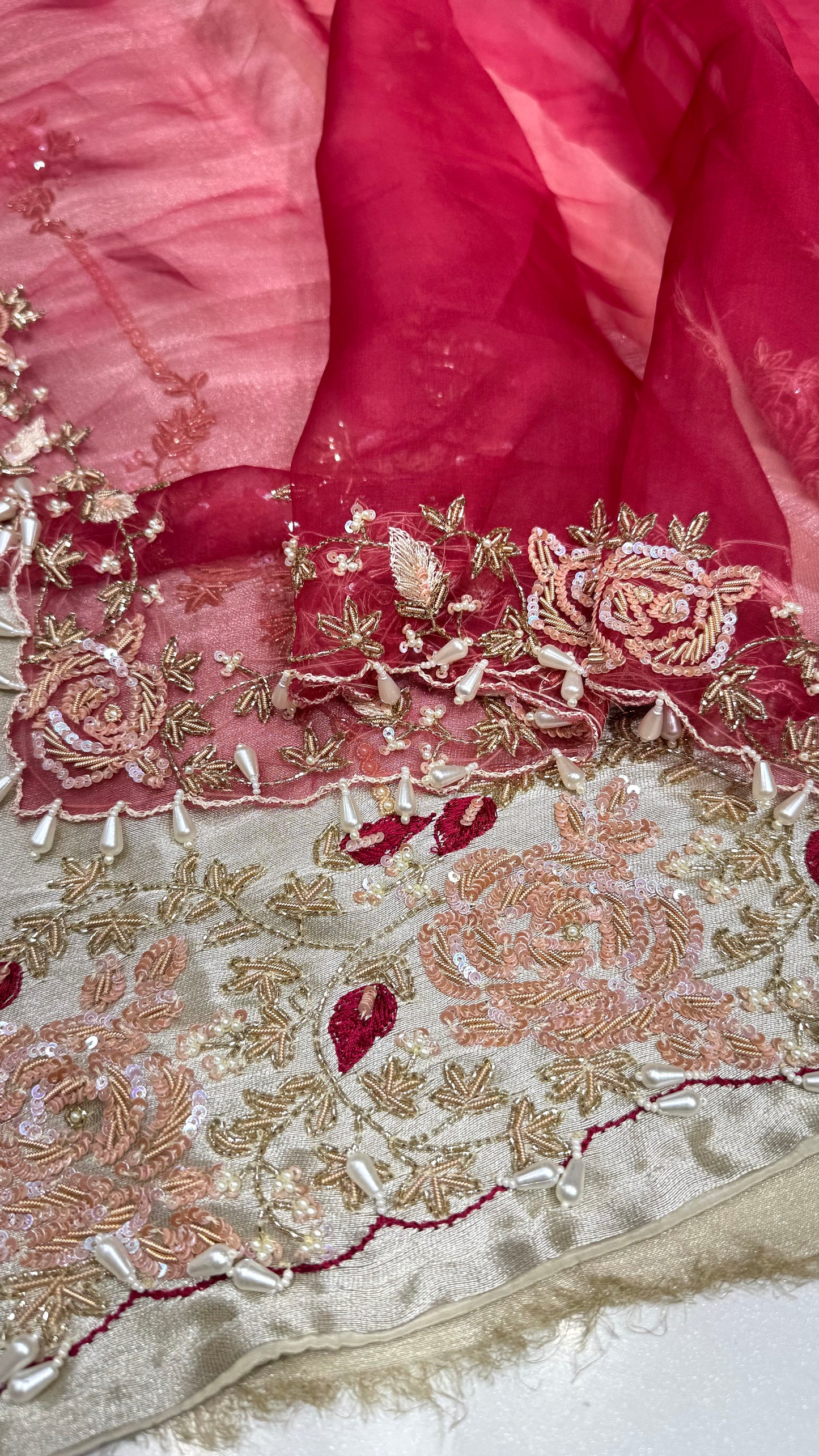 Luxury Hand-Embroidered Unstitched Shimmer Tissue Suit with Organza Dupatta