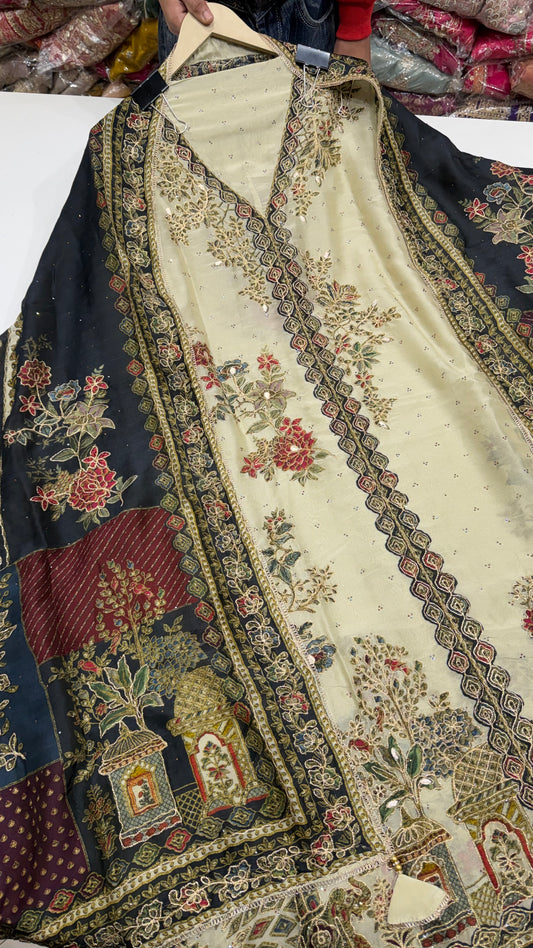 ✨ Sabyasachi Inspired Pure Organza Silk Designer Unstitched Suit Set