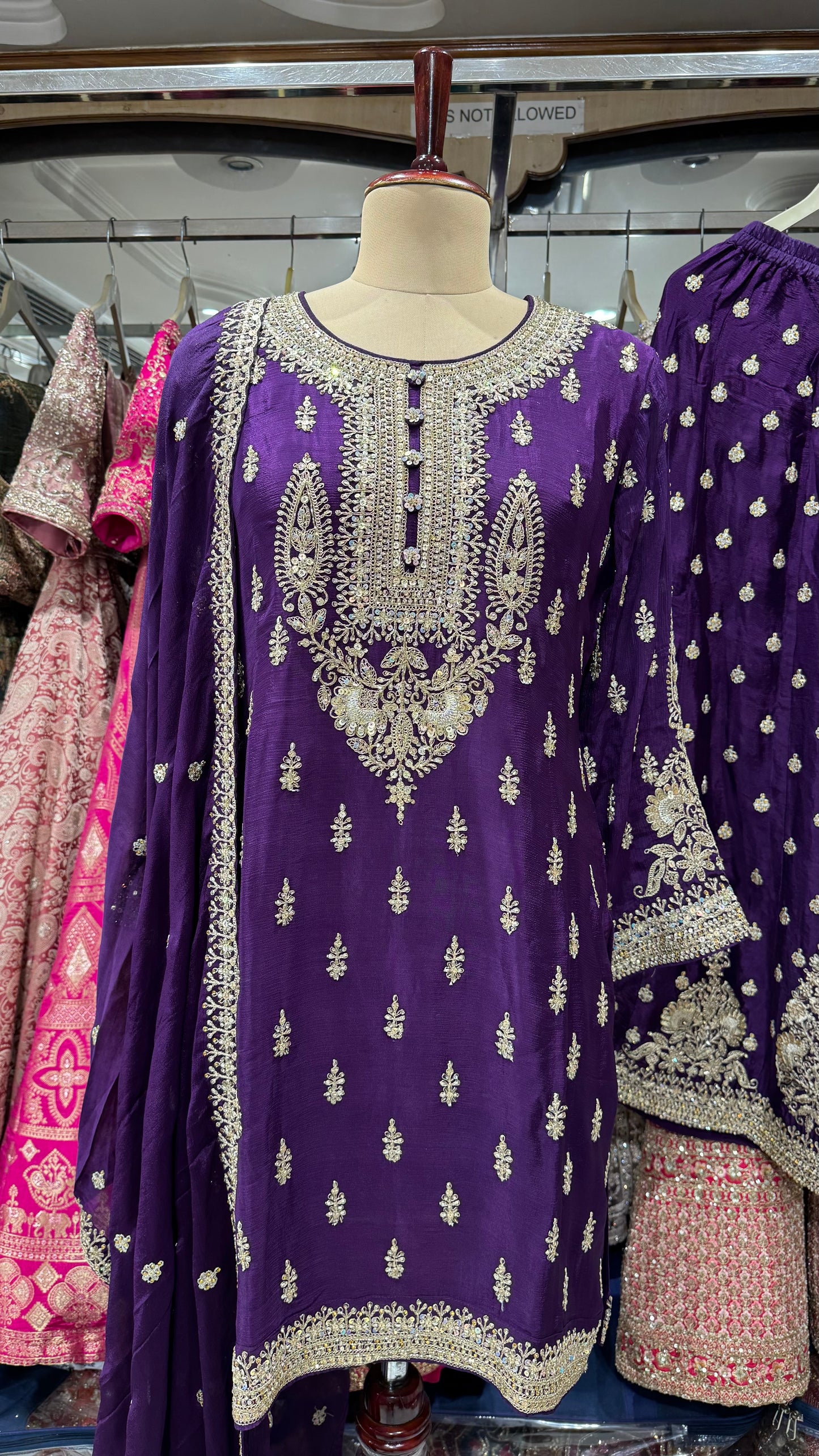 Royal Purple Pure Chinon Hand Embroidered Readymade Lehenga Suit – Free Size (Up to 44” Bust)